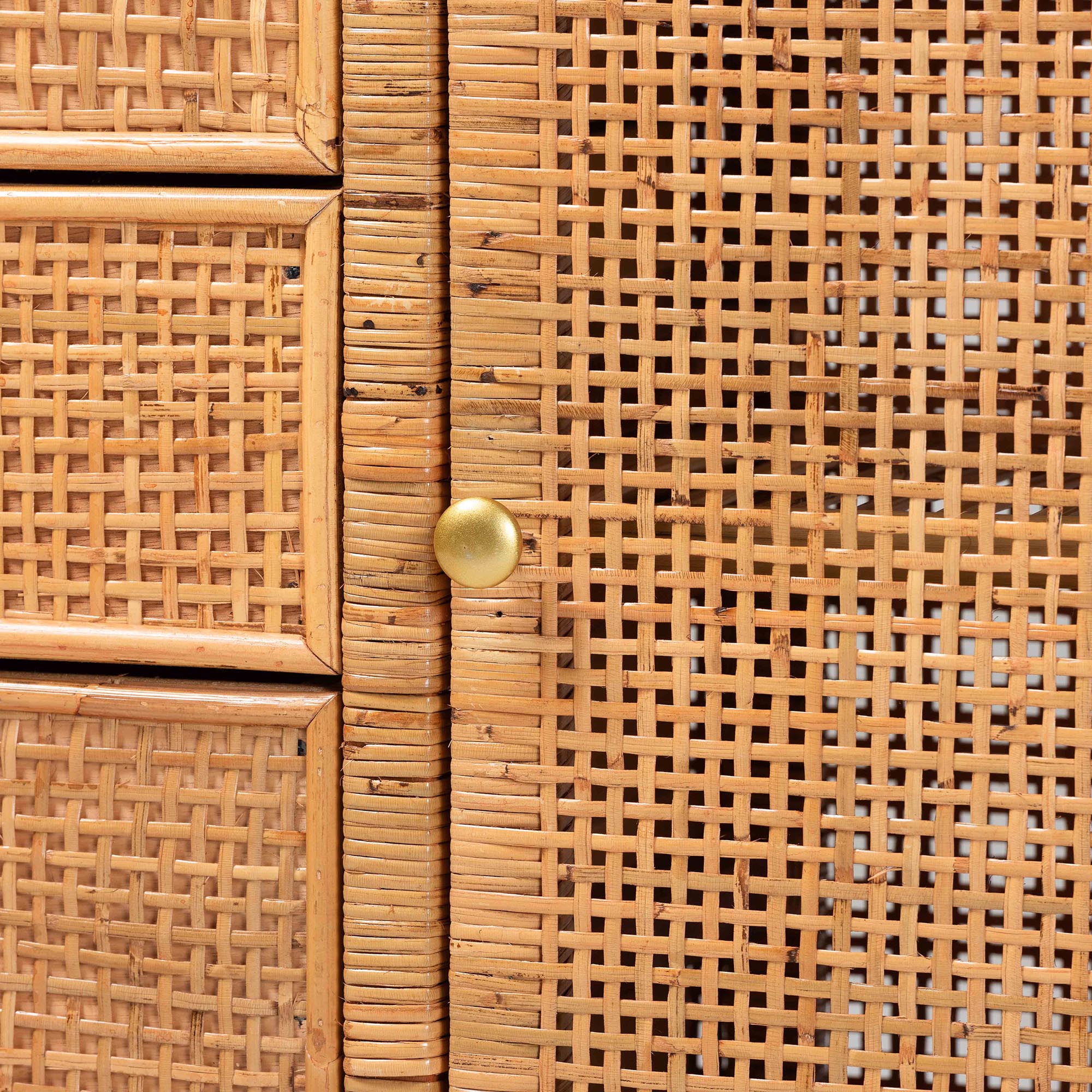 bali & pari Vivan Bohemian Honey Rattan and Mahogany Wood 3-Drawer Storage Cabinet