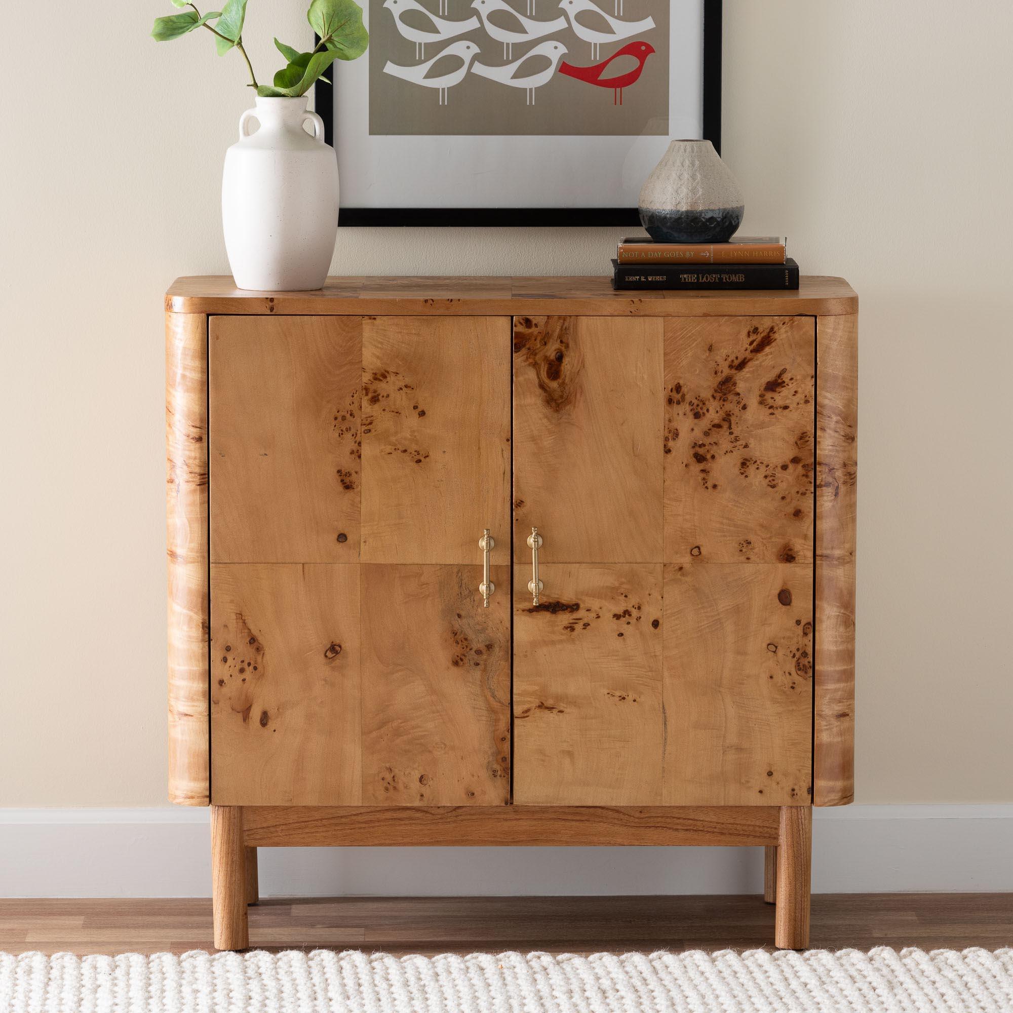 bali & pari Latika Modern and Contemporary Mappa Real Burl Wood Storage Cabinet