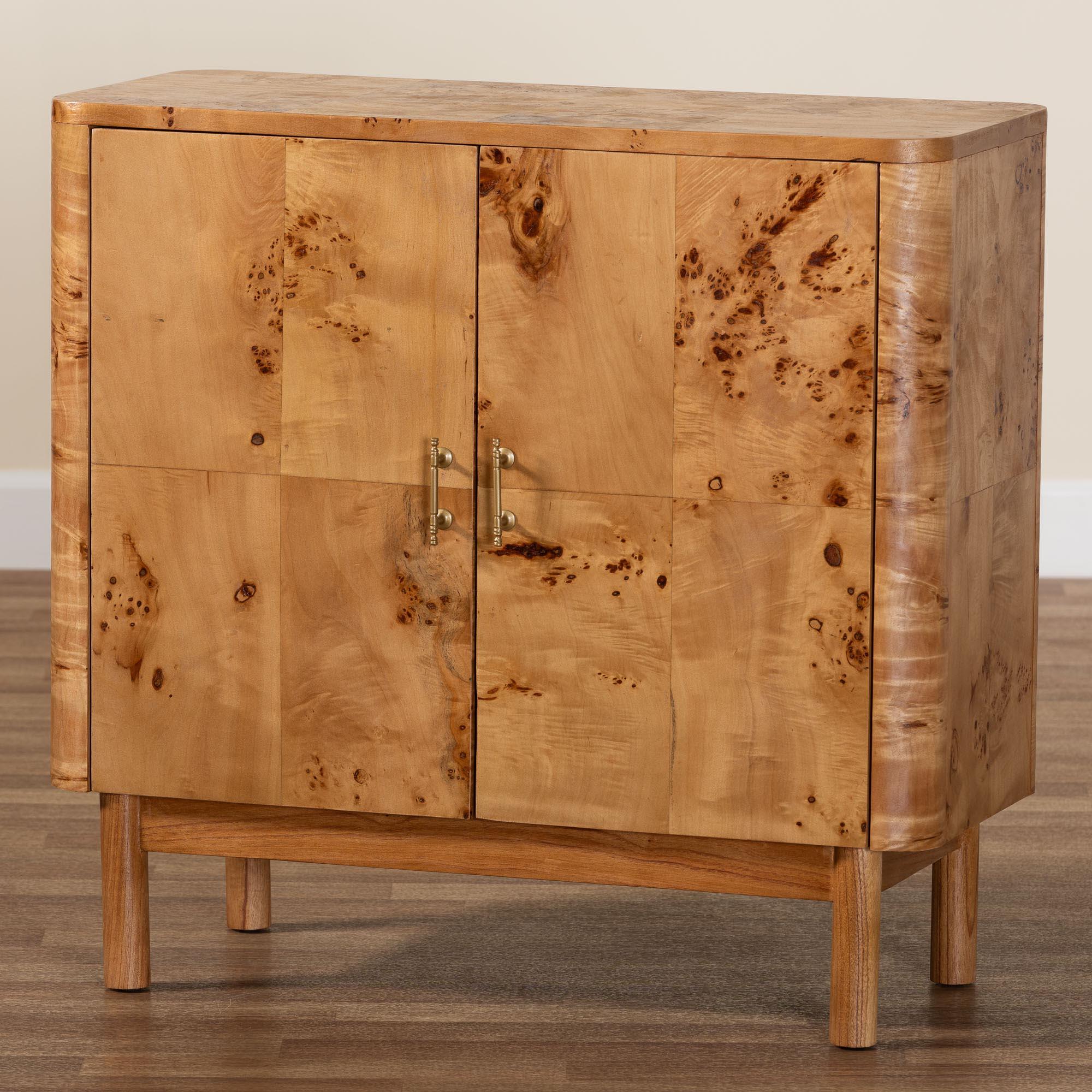 bali & pari Latika Modern and Contemporary Mappa Real Burl Wood Storage Cabinet