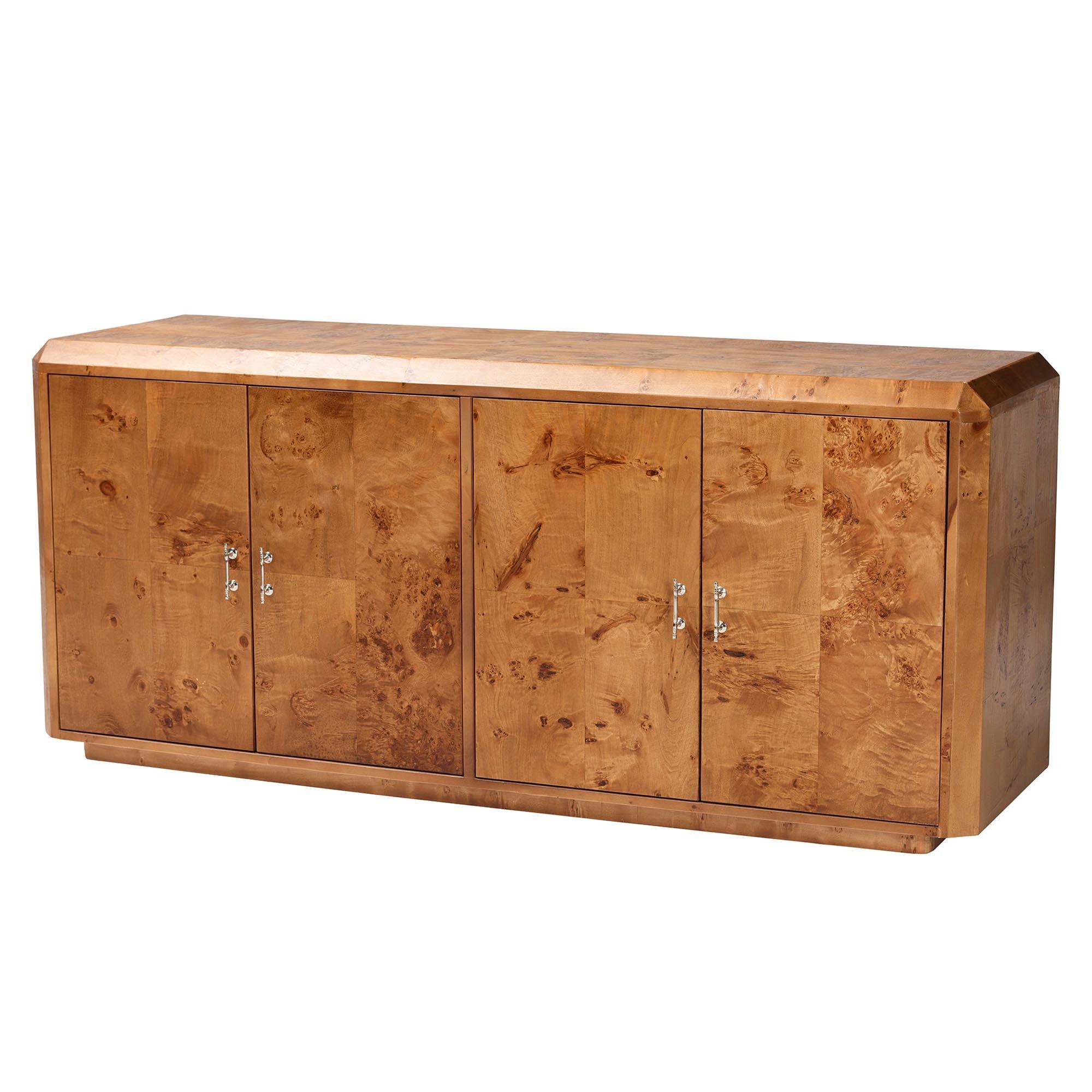 bali & pari Valora Modern and Contemporary Mappa Real Burl Wood 4-Door Sideboard Buffet
