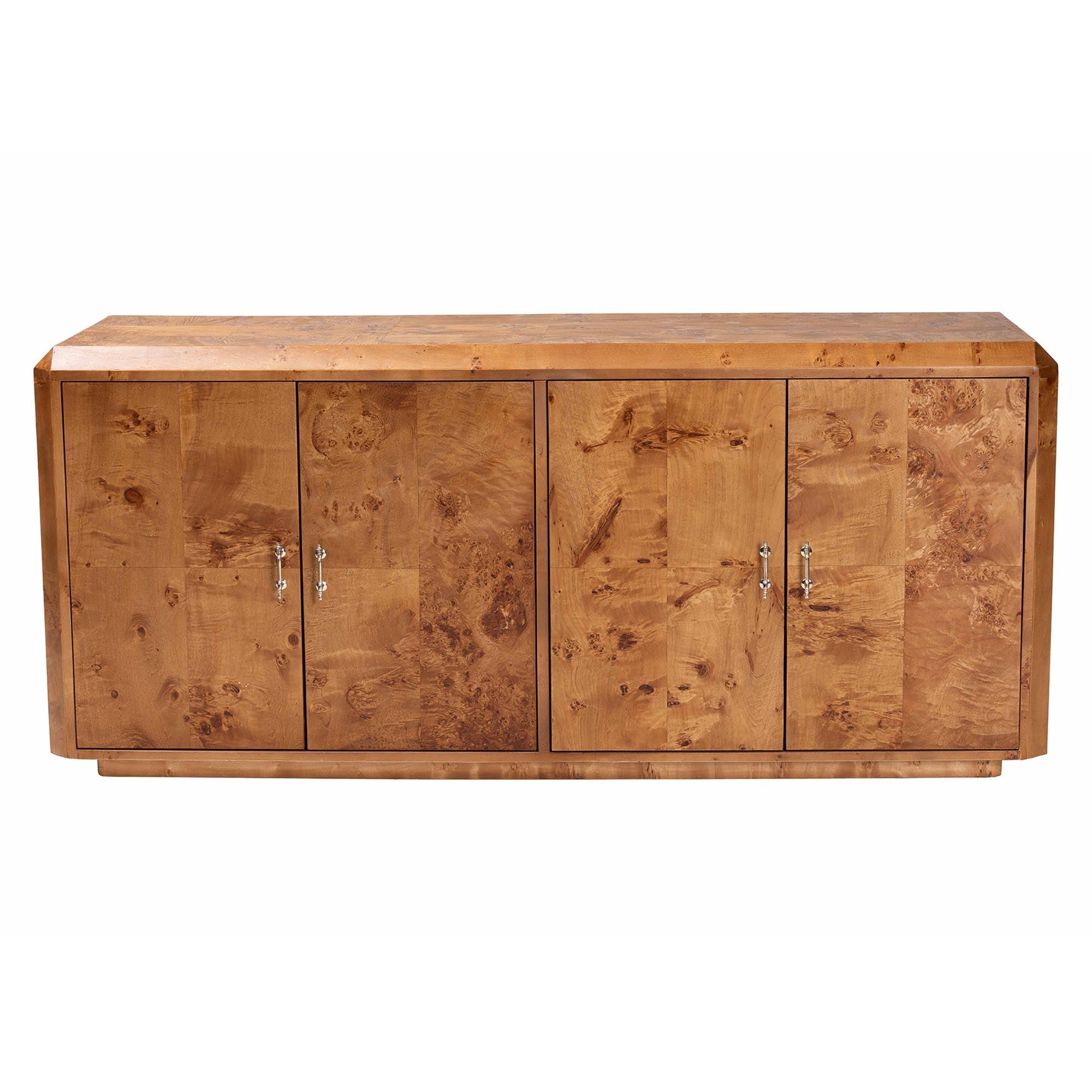 bali & pari Valora Modern and Contemporary Mappa Real Burl Wood 4-Door Sideboard Buffet