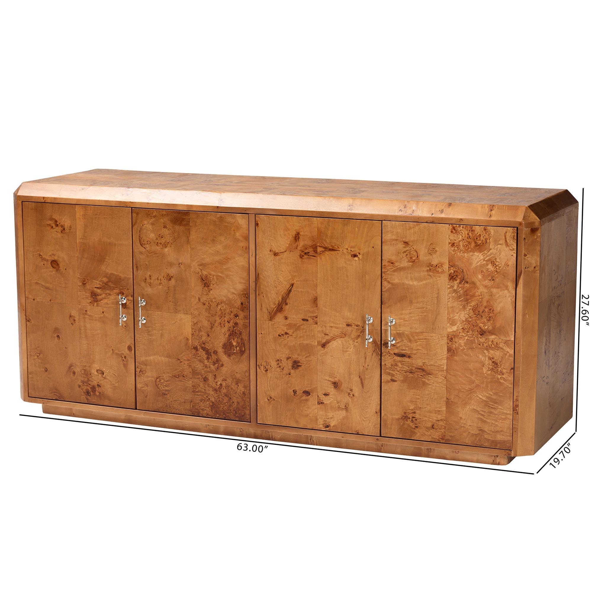 bali & pari Valora Modern and Contemporary Mappa Real Burl Wood 4-Door Sideboard Buffet
