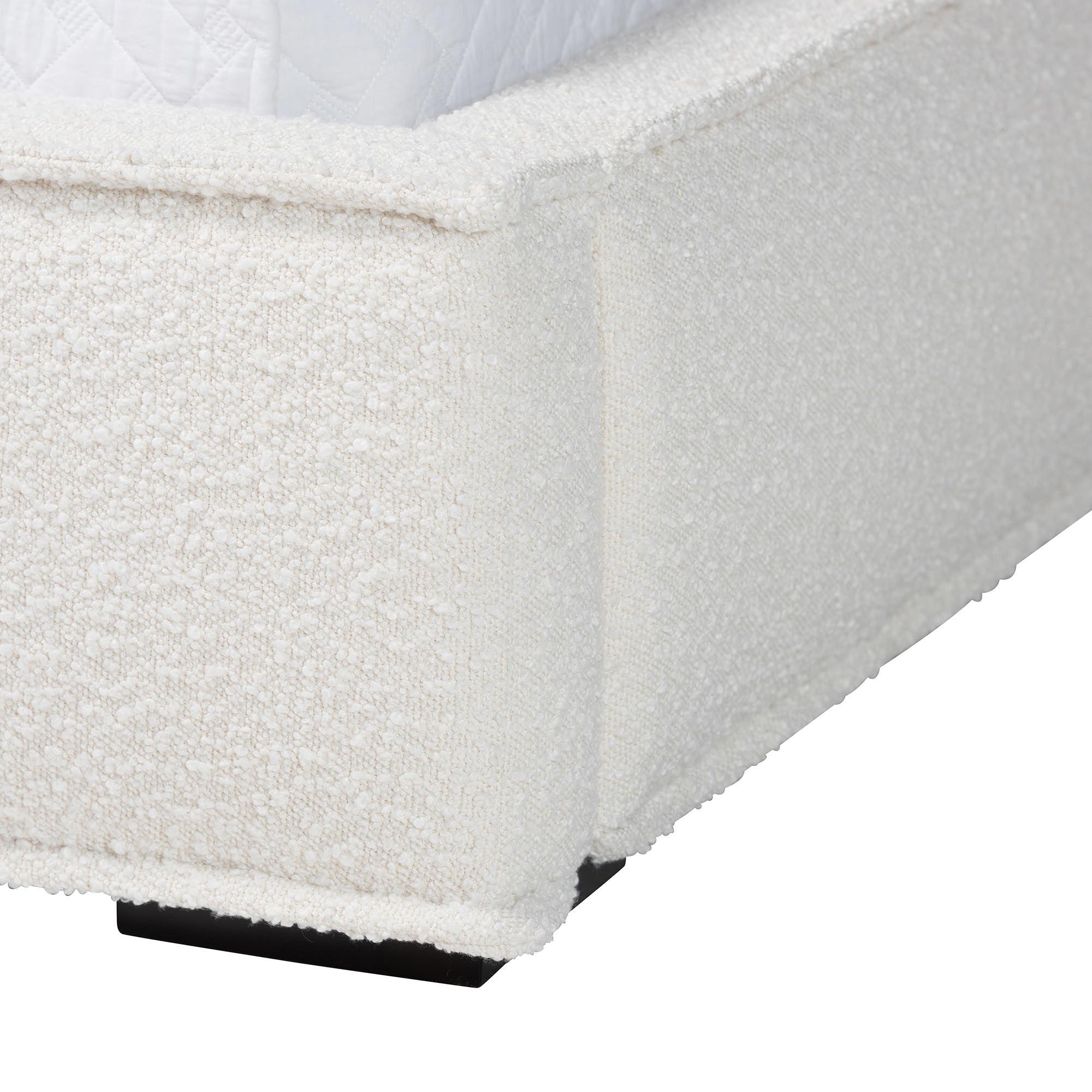 Laverick Modern Cream Boucle Platform Bed with Border Piping