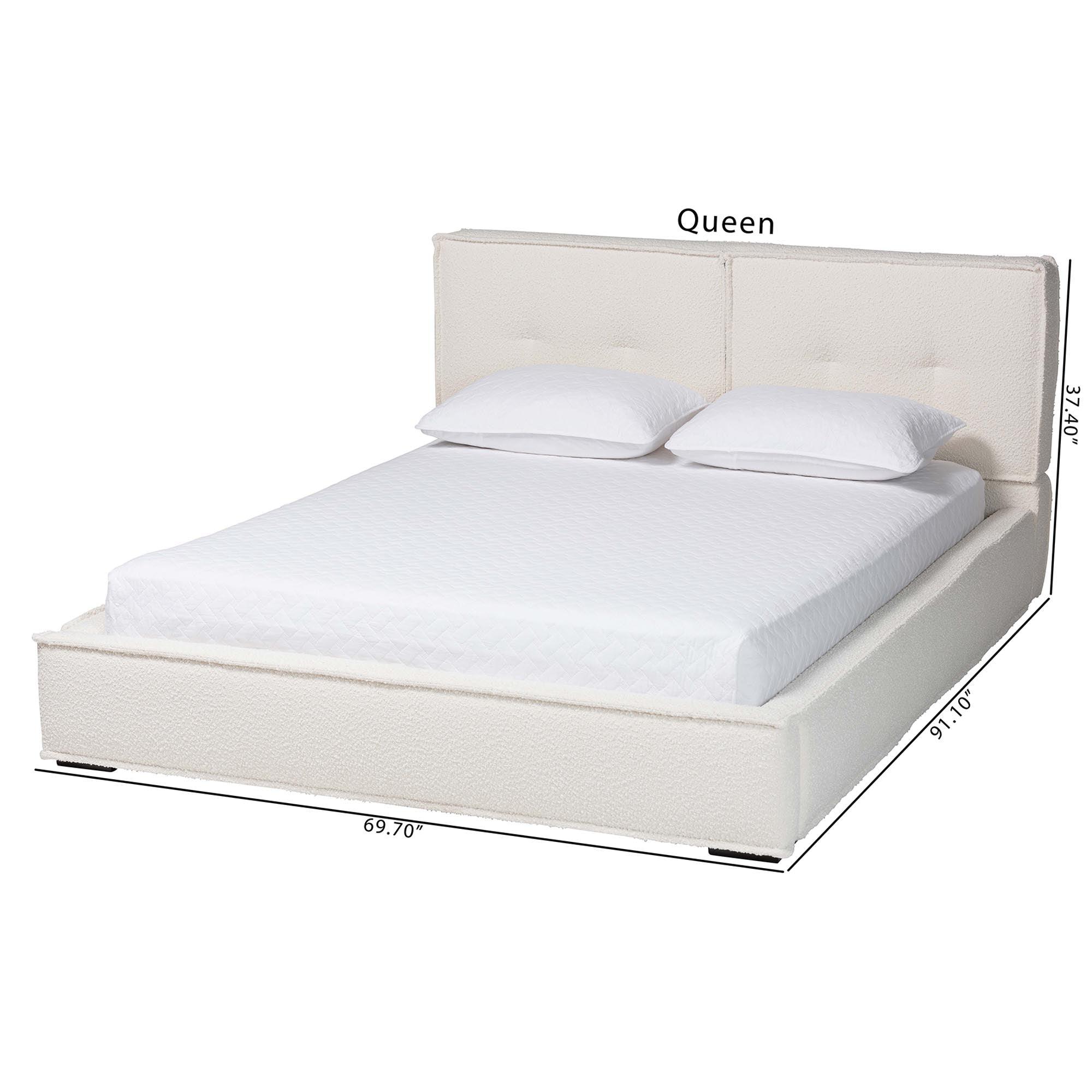 Laverick Modern Cream Boucle Platform Bed with Border Piping