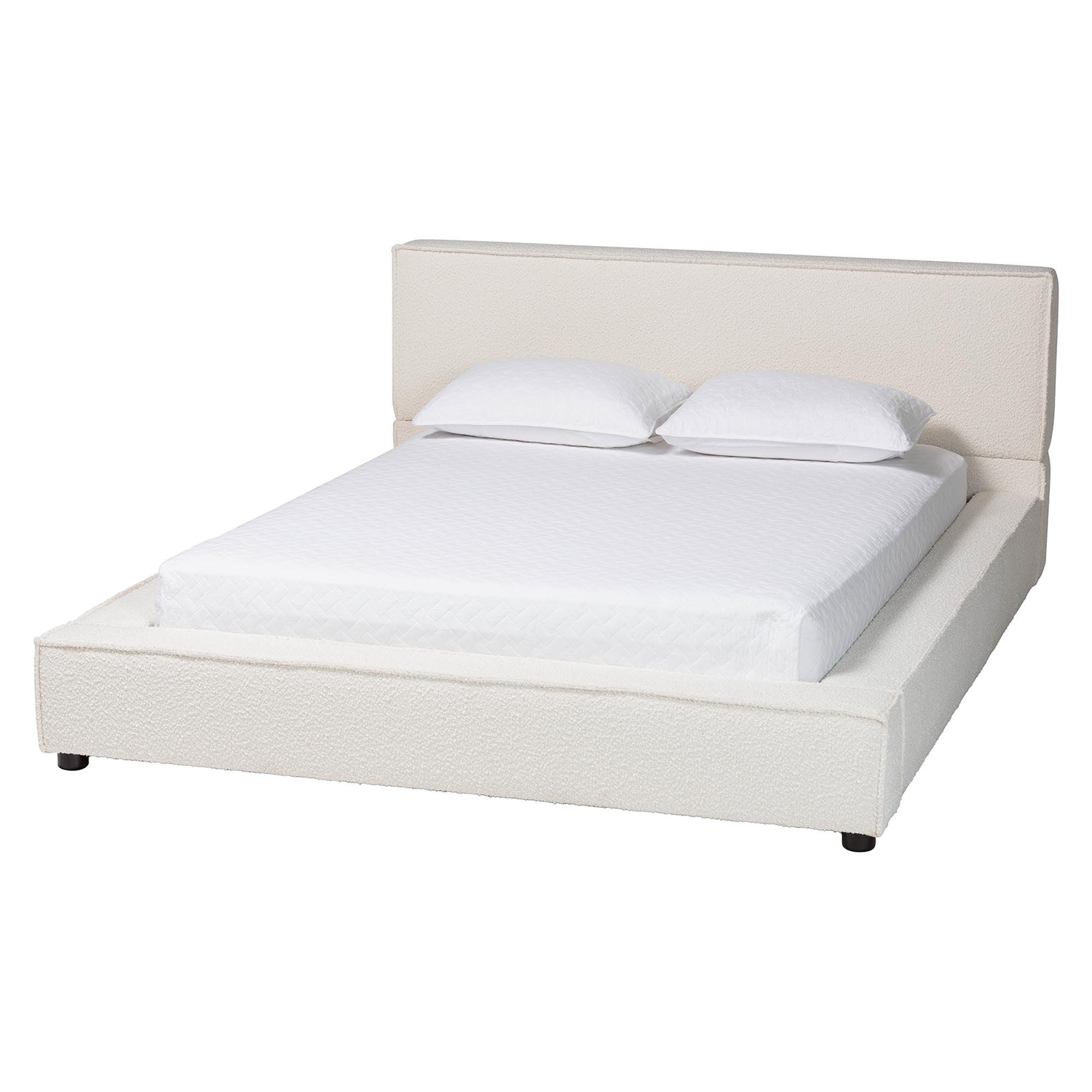 Bardia Modern Cream Boucle Platform Bed with Wide Railing