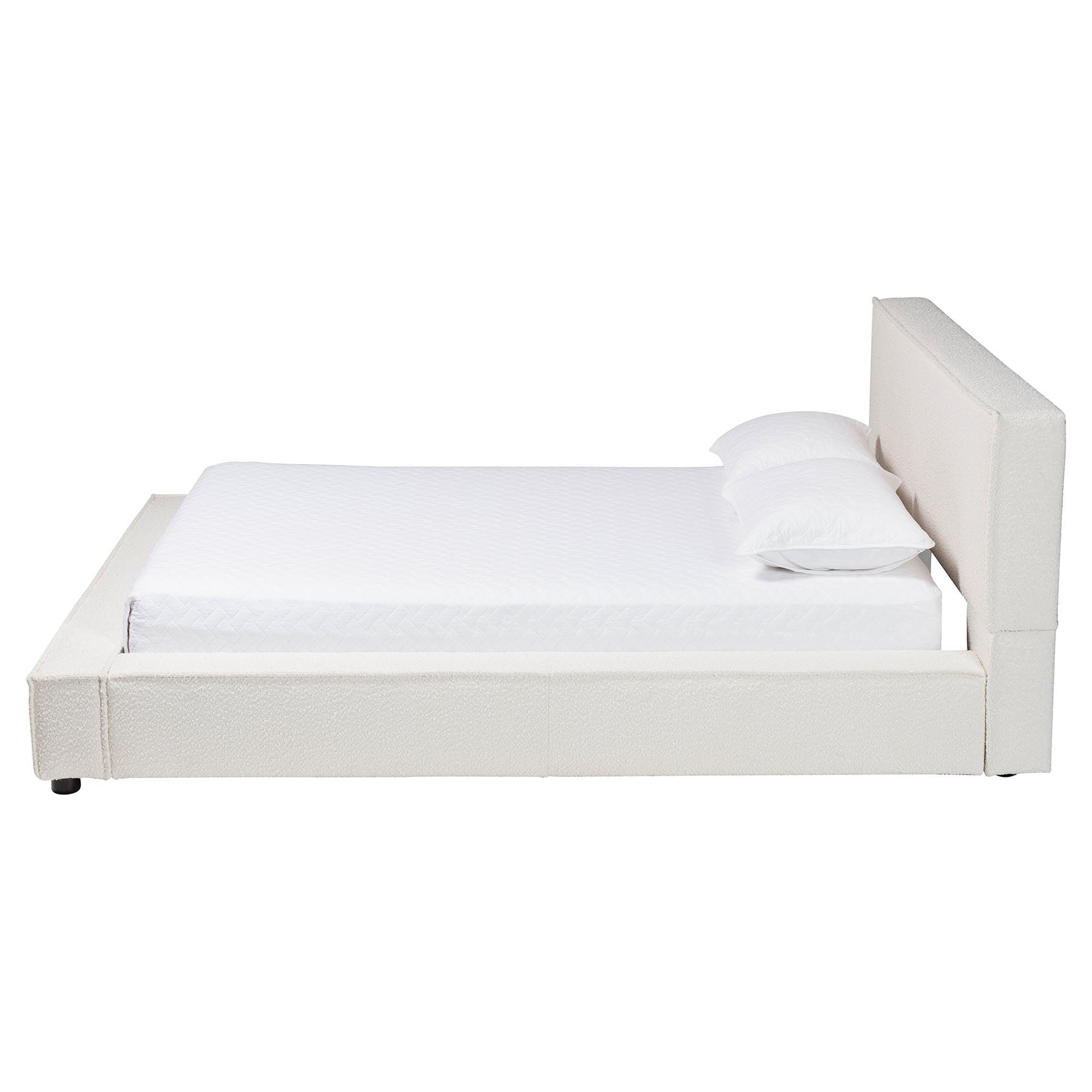 Bardia Modern Cream Boucle Platform Bed with Wide Railing