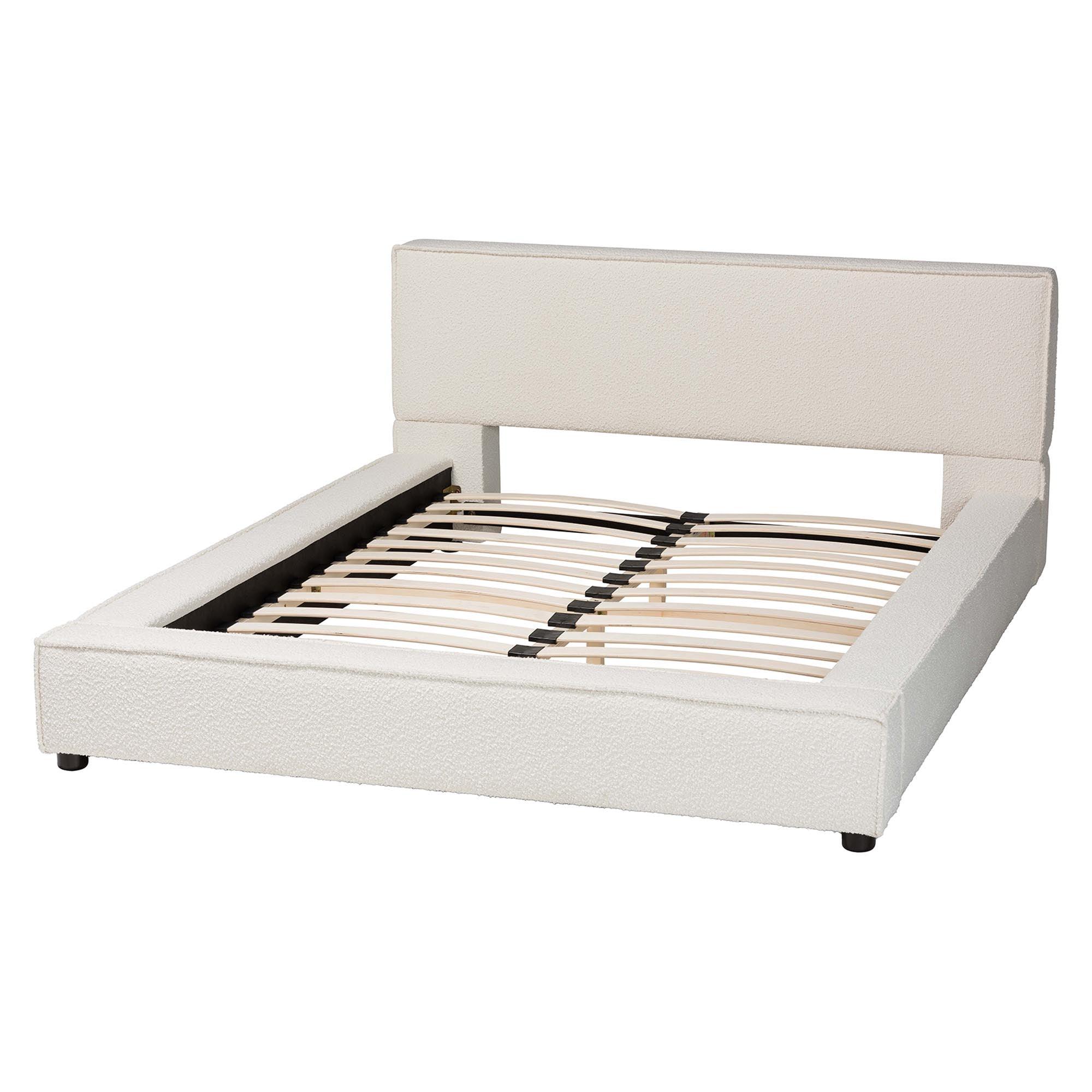 Bardia Modern Cream Boucle Platform Bed with Wide Railing
