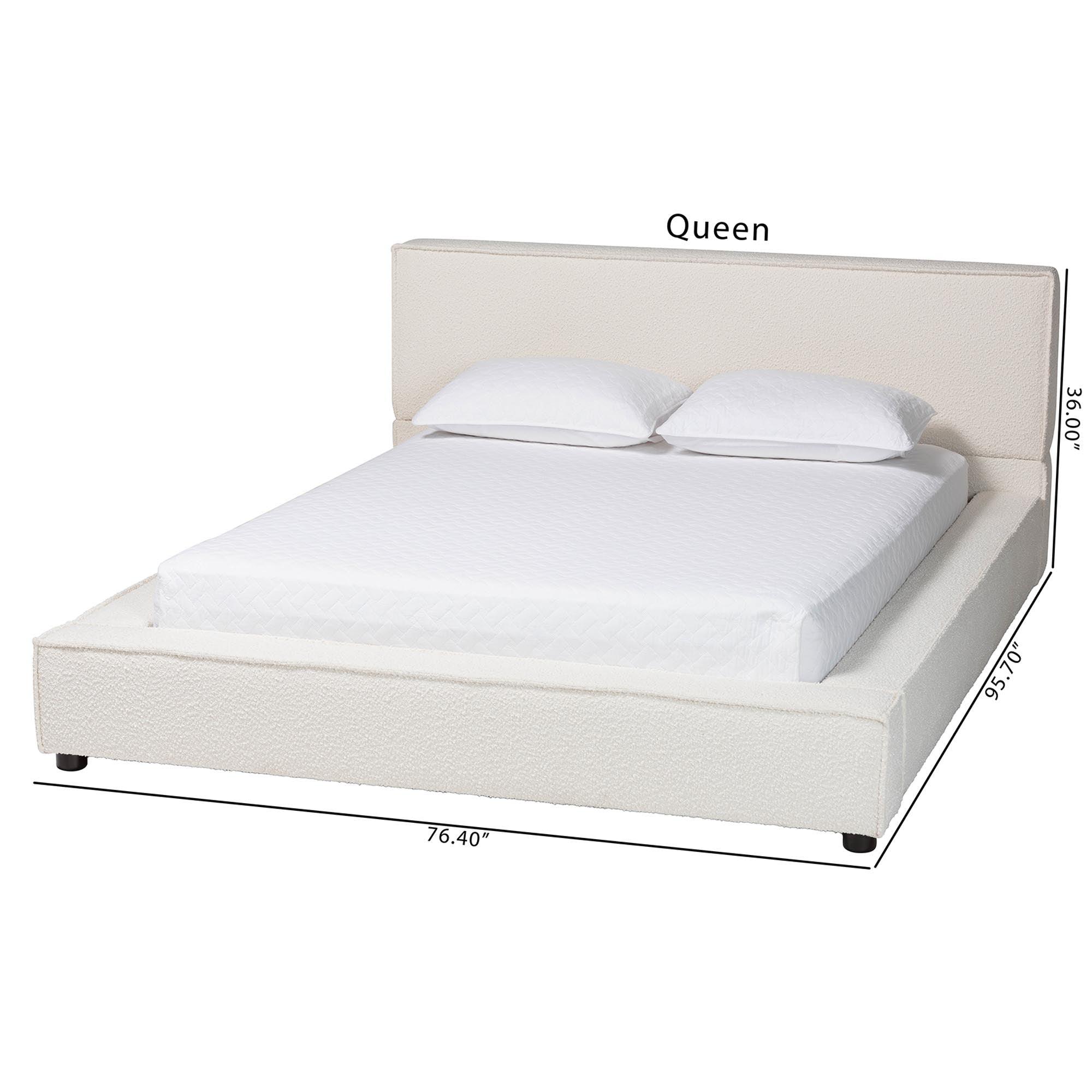 Bardia Modern Cream Boucle Platform Bed with Wide Railing