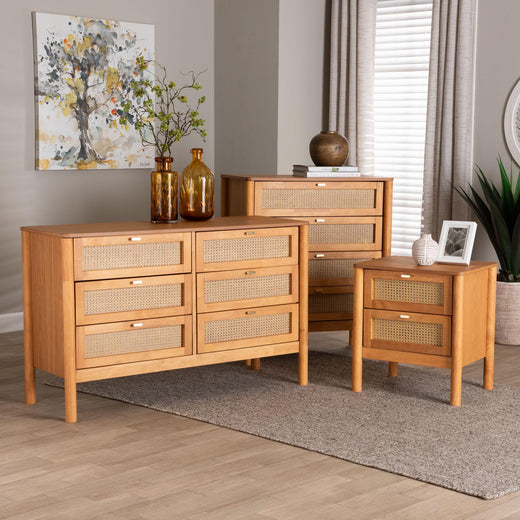 Jenn en Wood Japandi 3-Piece Storage Set with Distressed-Finished Rattan