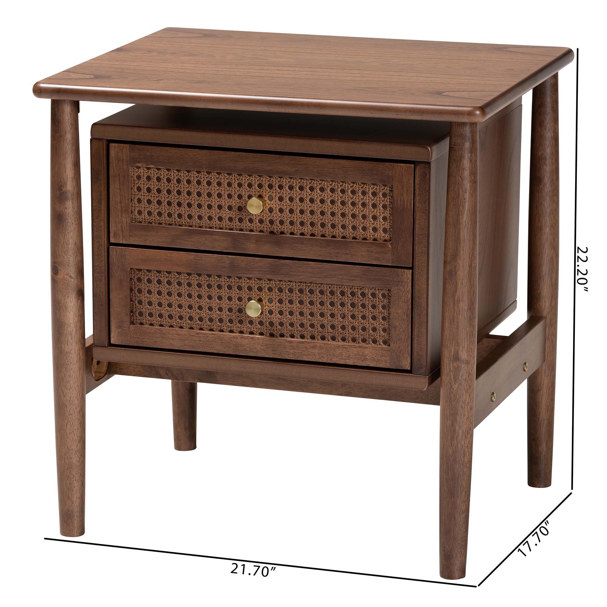 Alyssa Japandi Wood 2-Drawer Nightstand Woven with Rattan