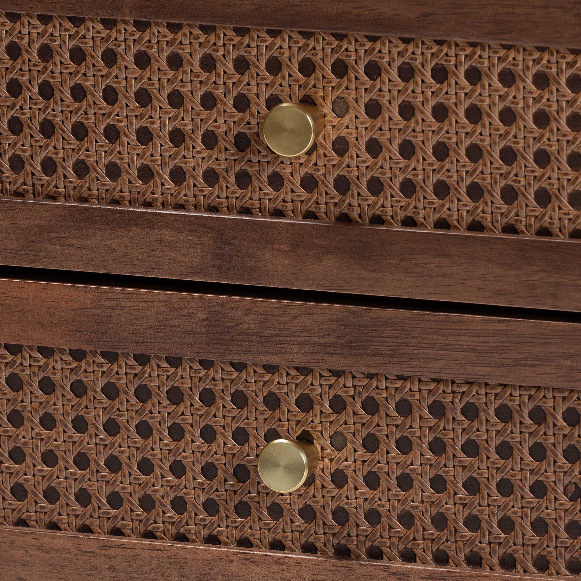 Alyssa Japandi Wood 2-Drawer Nightstand Woven with Rattan