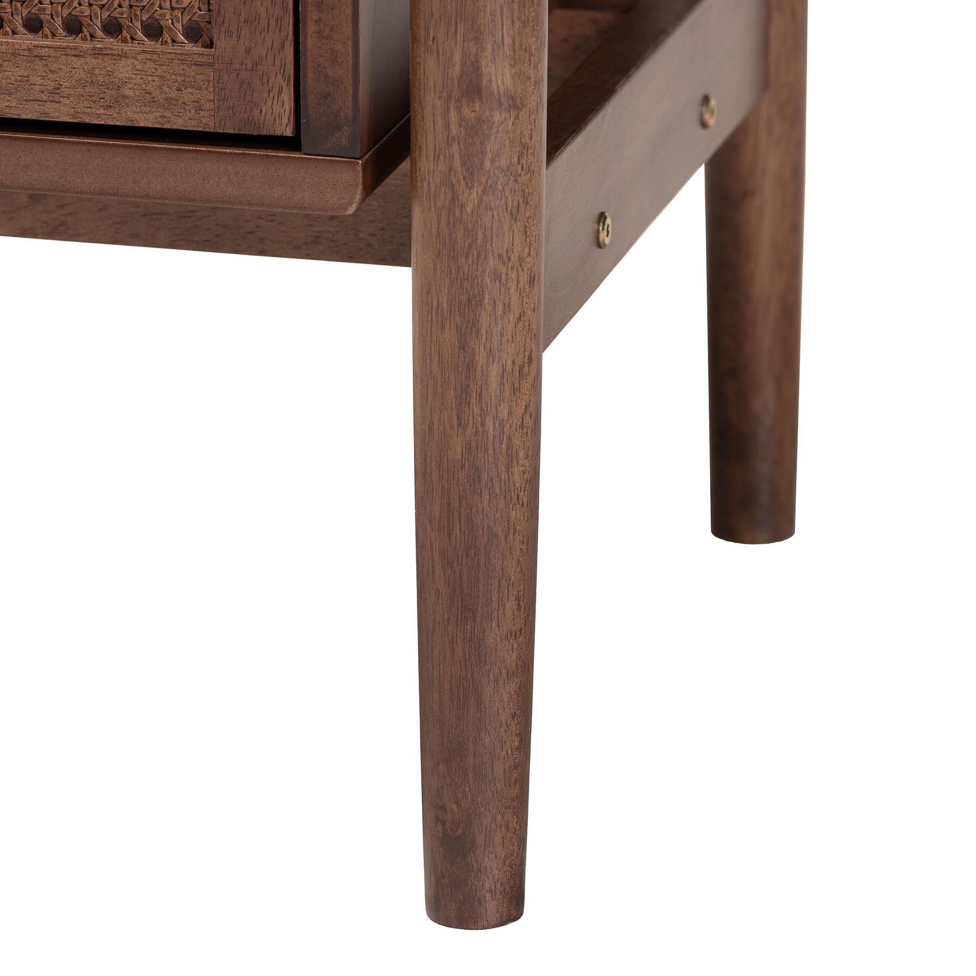 Alyssa Japandi Wood 2-Drawer Nightstand Woven with Rattan