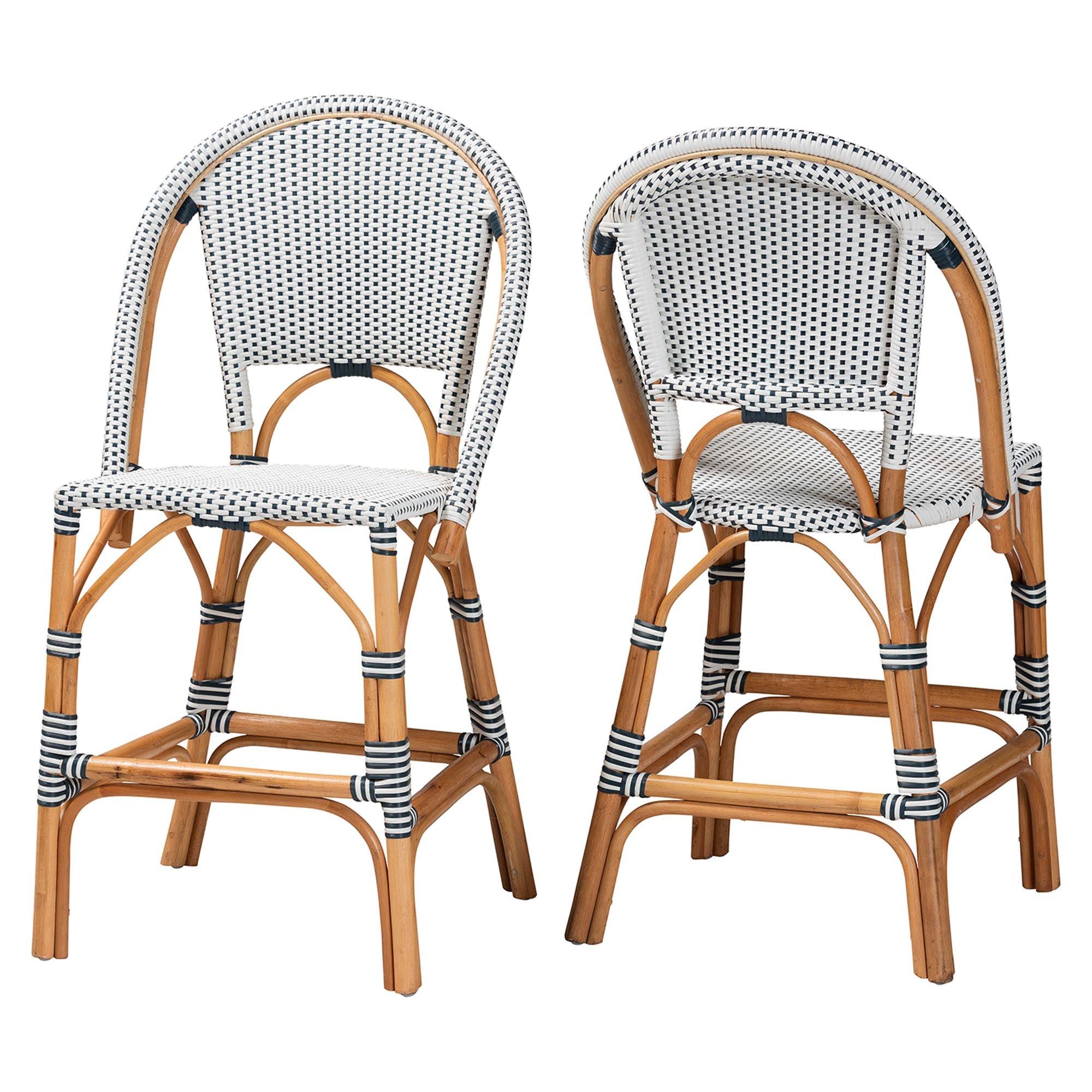 bali & pari Genica Classic French Two-Tone and Weaving and Rattan 2-Piece Counter Stool Set