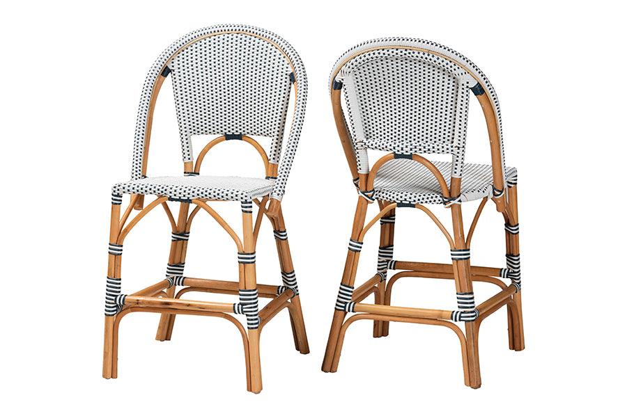 bali & pari Genica Classic French Two-Tone and Weaving and Rattan 2-Piece Counter Stool Set