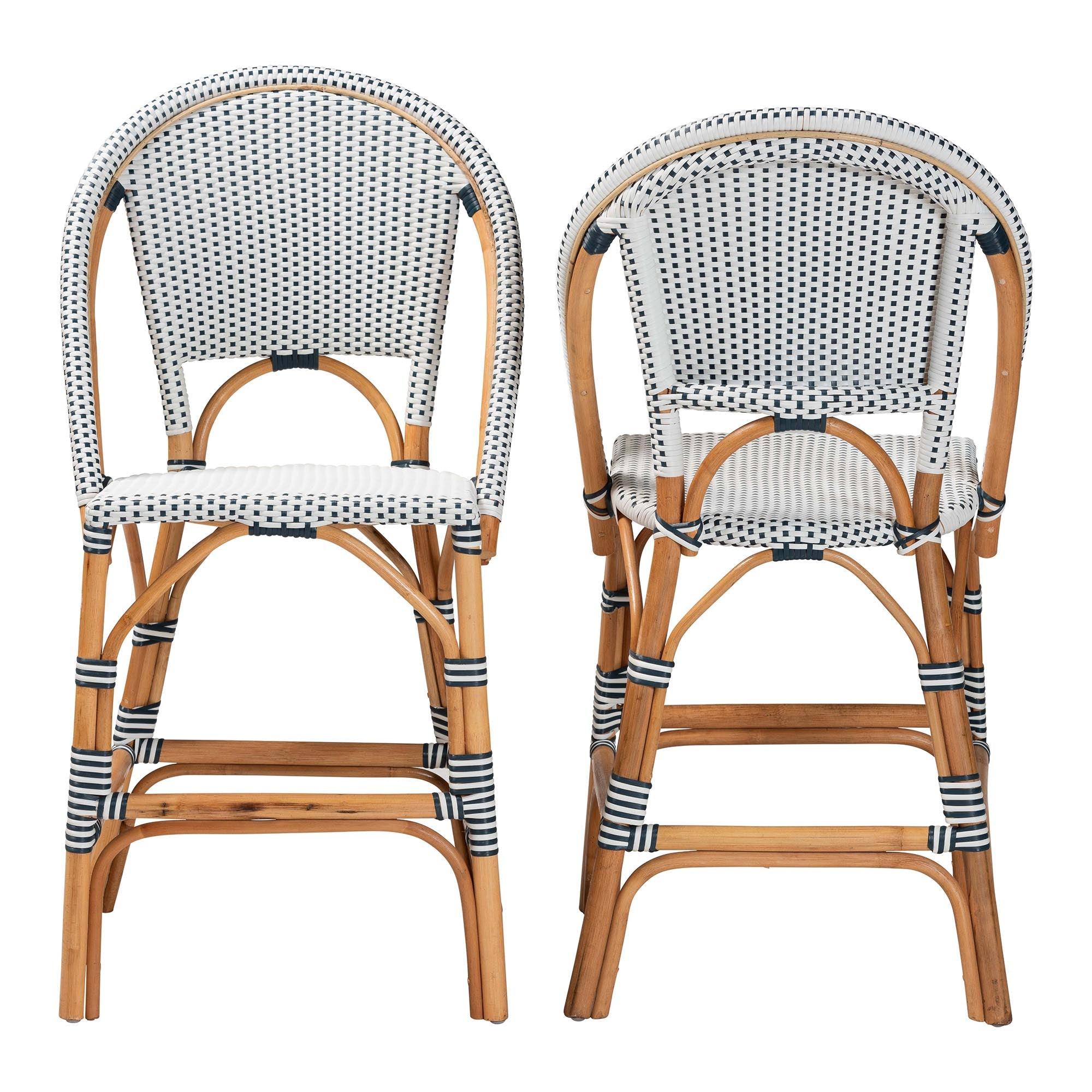 bali & pari Genica Classic French Two-Tone and Weaving and Rattan 2-Piece Counter Stool Set