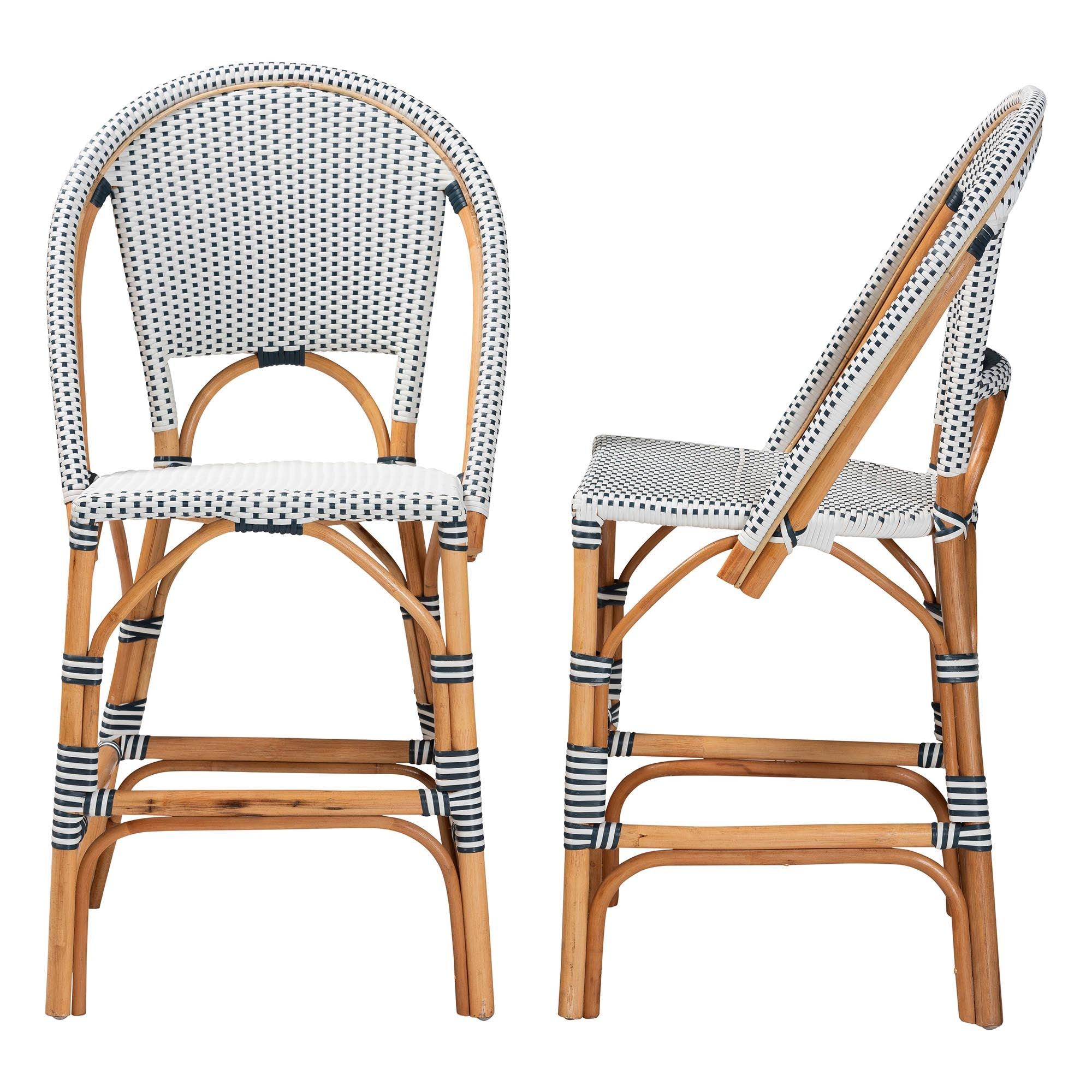 bali & pari Genica Classic French Two-Tone and Weaving and Rattan 2-Piece Counter Stool Set
