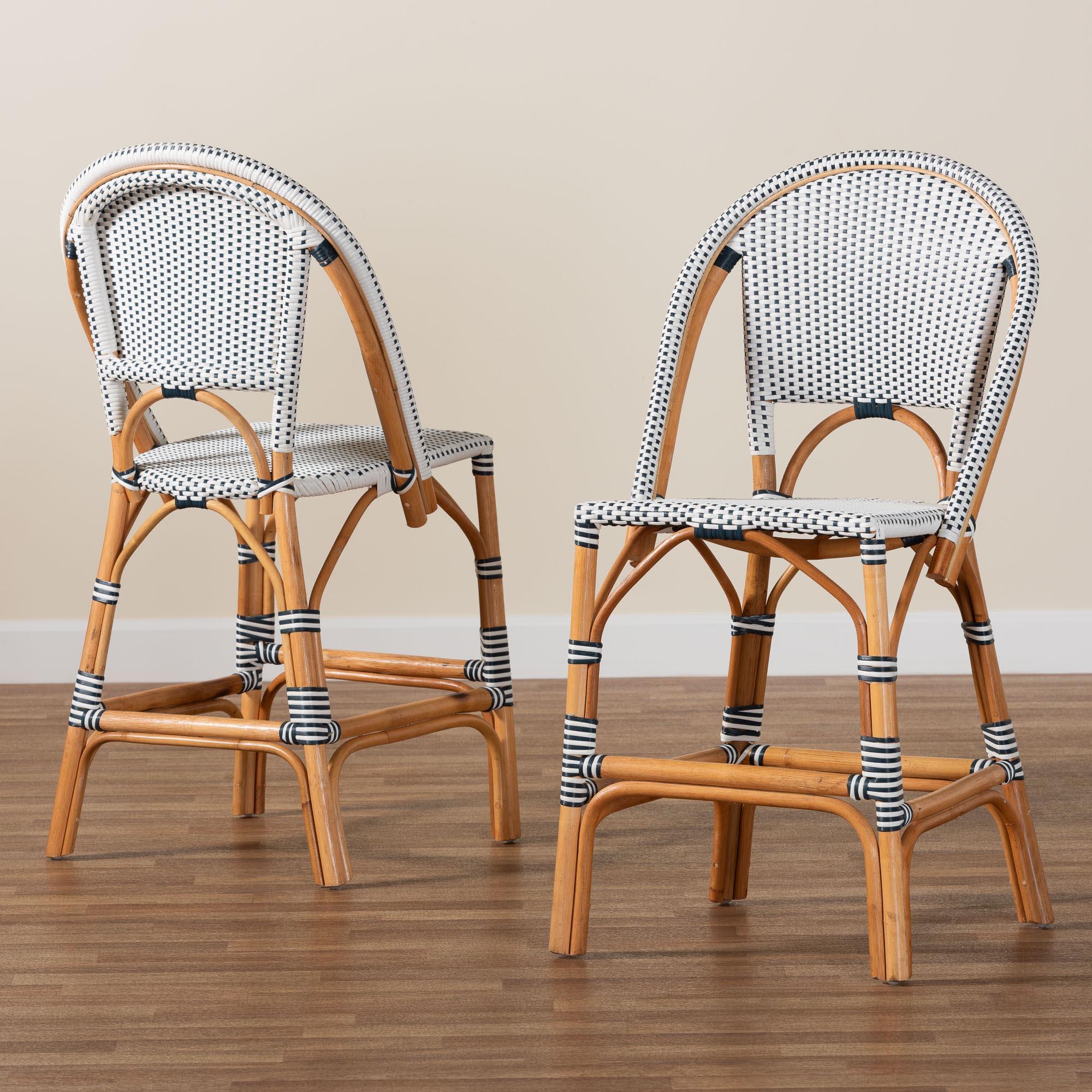 bali & pari Genica Classic French Two-Tone and Weaving and Rattan 2-Piece Counter Stool Set