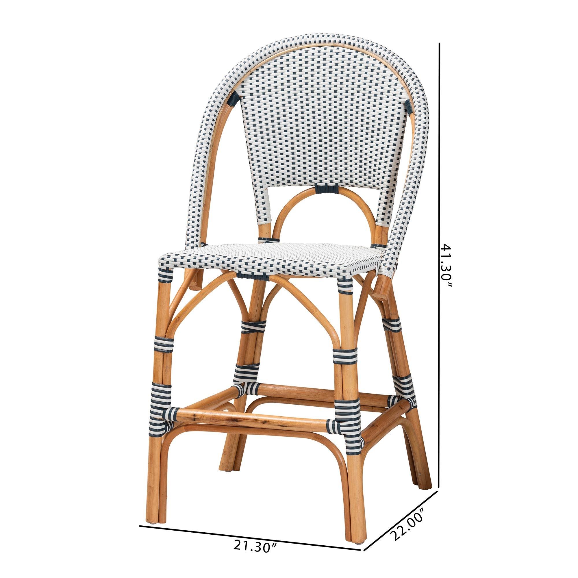 bali & pari Genica Classic French Two-Tone and Weaving and Rattan 2-Piece Counter Stool Set