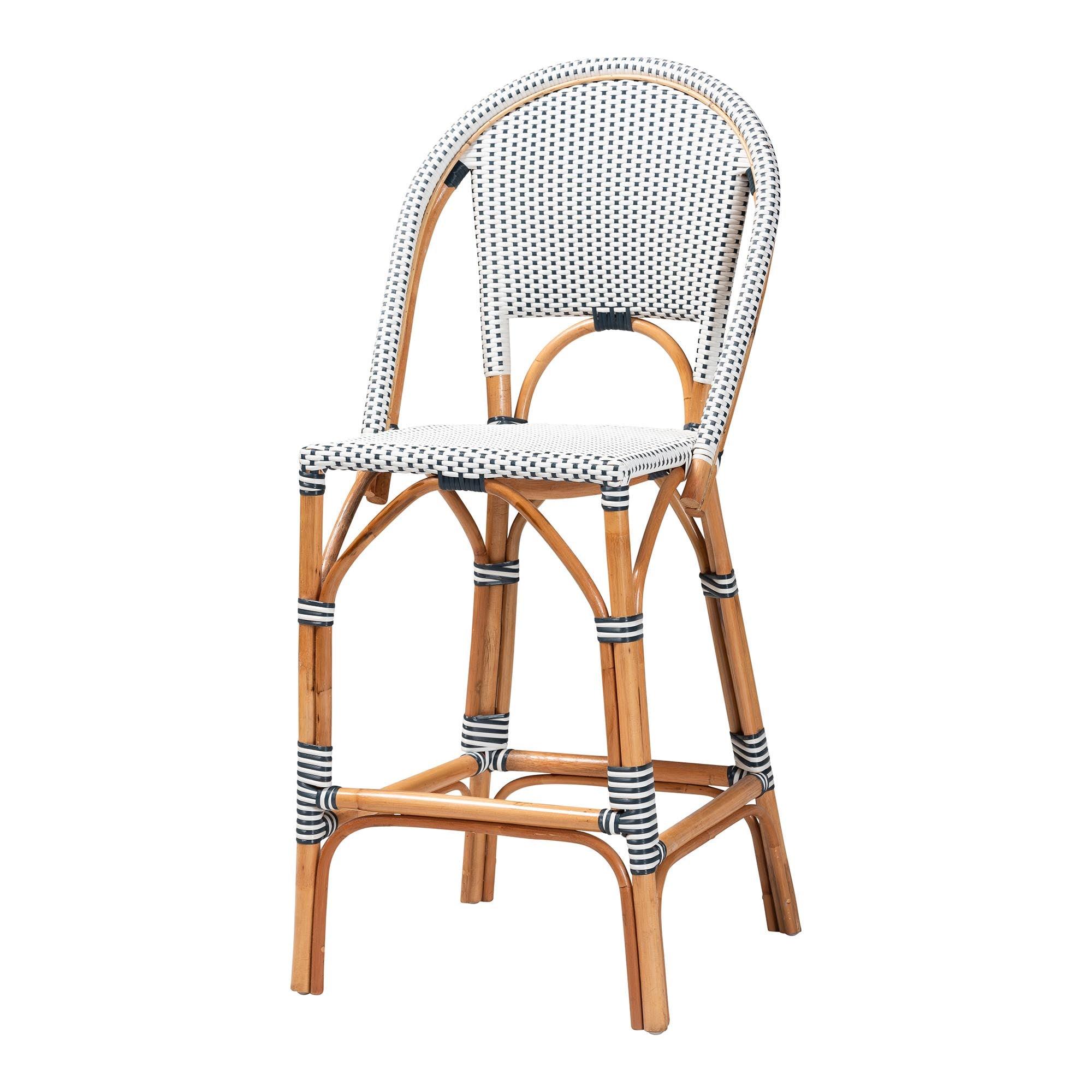 bali & pari Genica Classic French Two-Tone and Weaving and Rattan Bar Stool