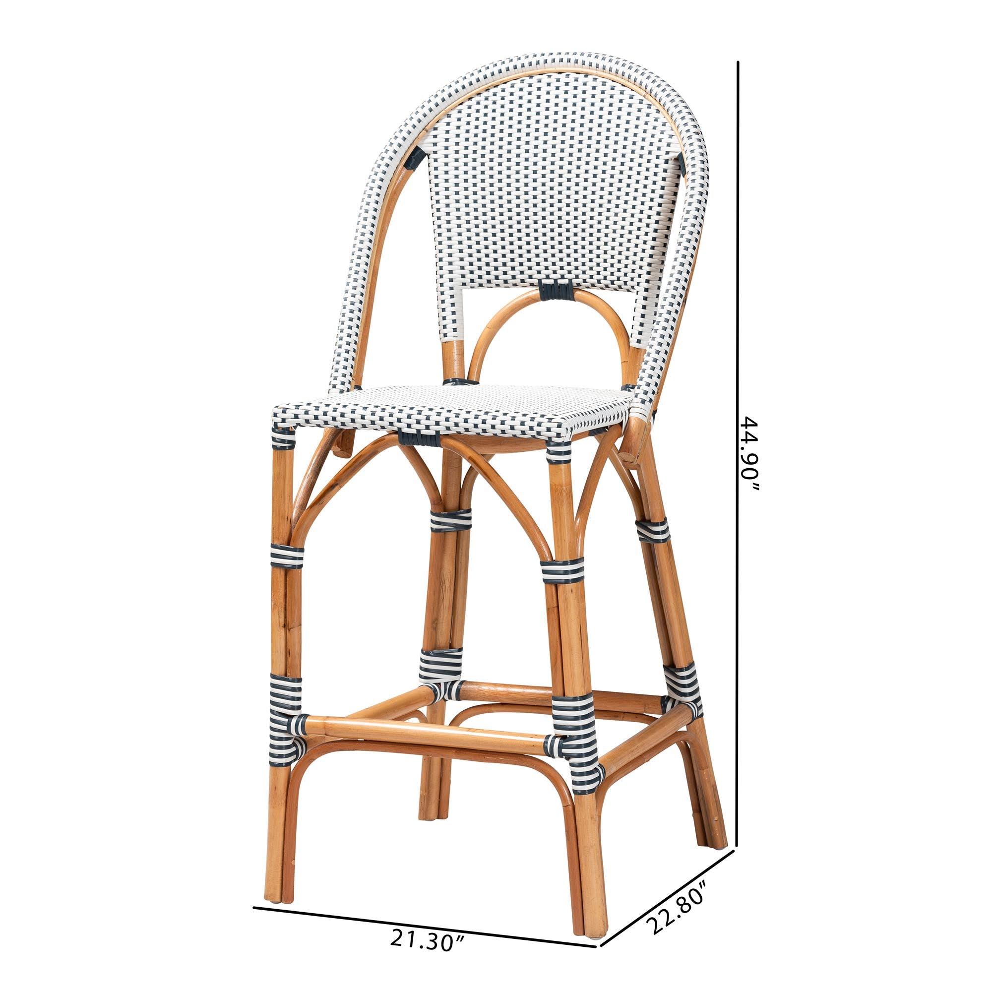 bali & pari Genica Classic French Two-Tone and Weaving and Rattan Bar Stool
