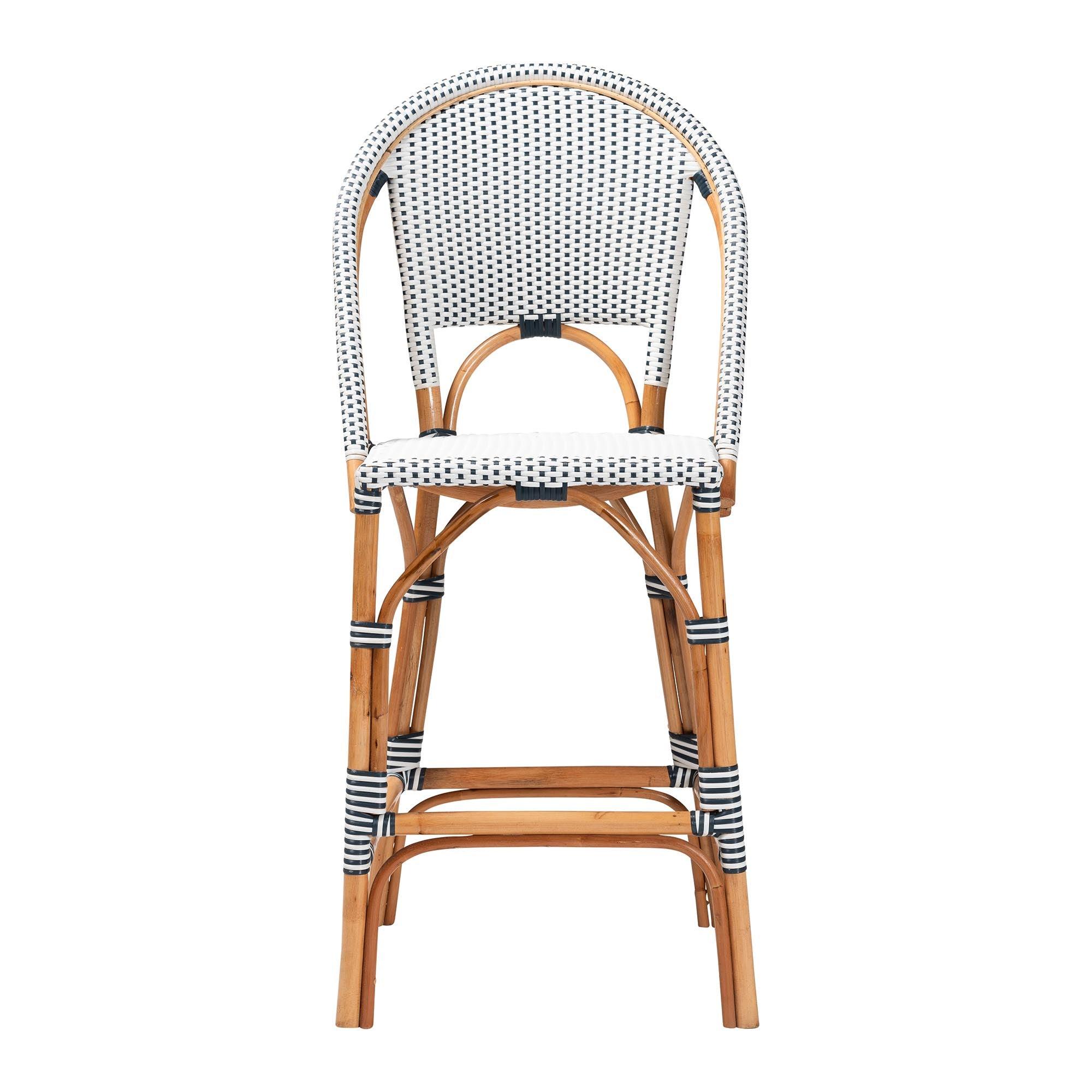 bali & pari Genica Classic French Two-Tone and Weaving and Rattan Bar Stool