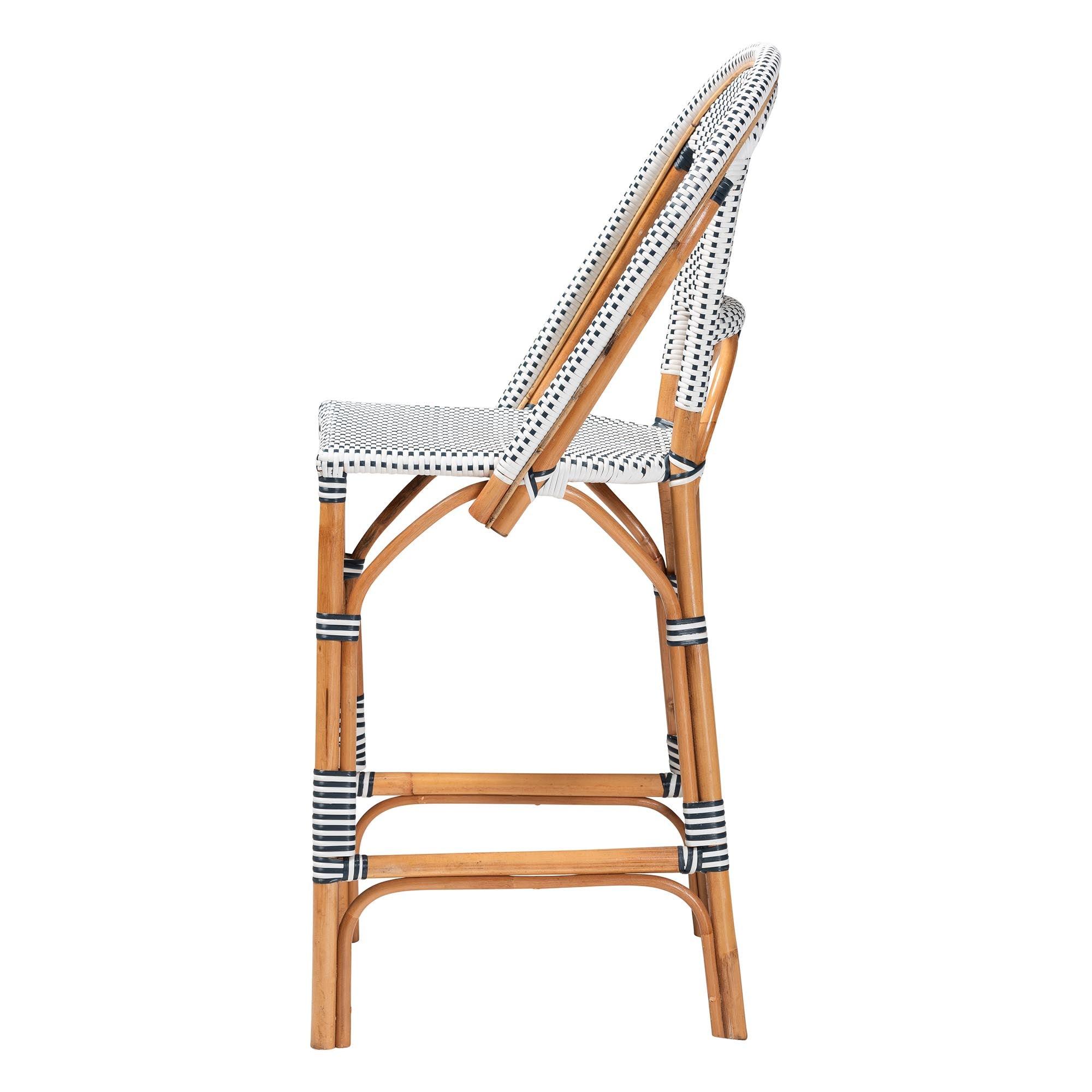 bali & pari Genica Classic French Two-Tone and Weaving and Rattan Bar Stool