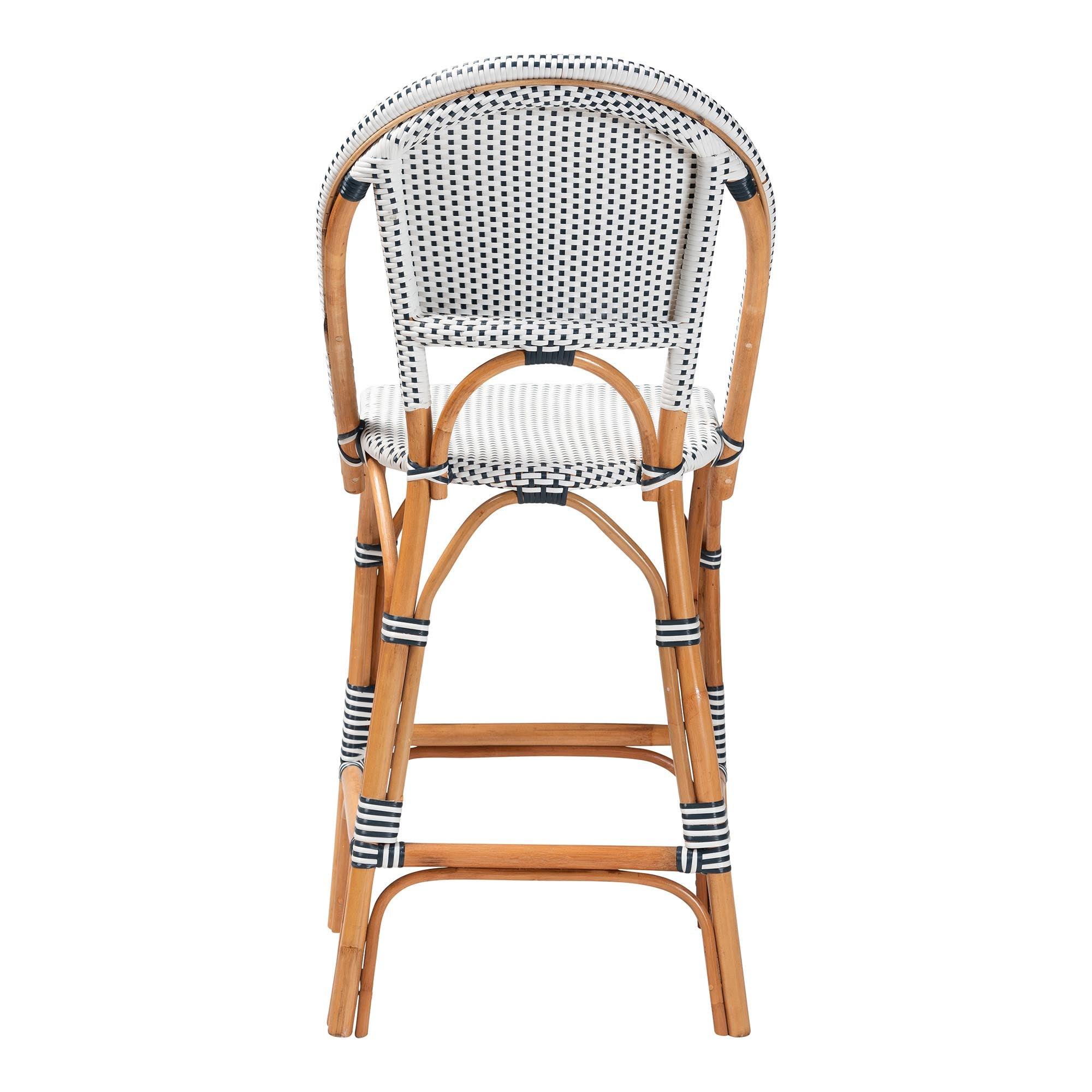bali & pari Genica Classic French Two-Tone and Weaving and Rattan Bar Stool