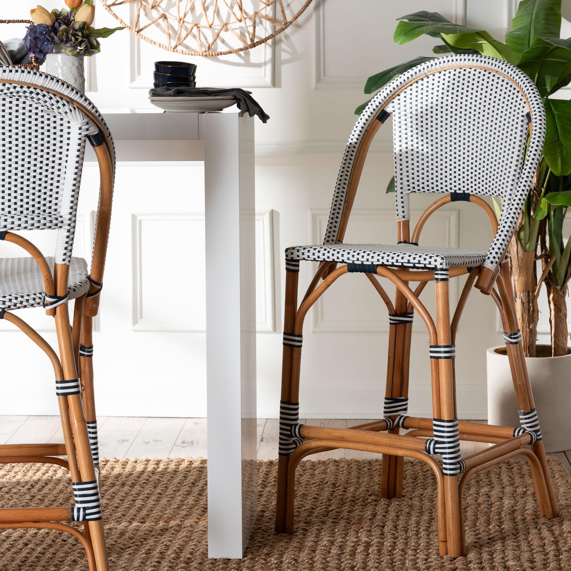 bali & pari Genica Classic French Two-Tone and Weaving and Rattan Bar Stool