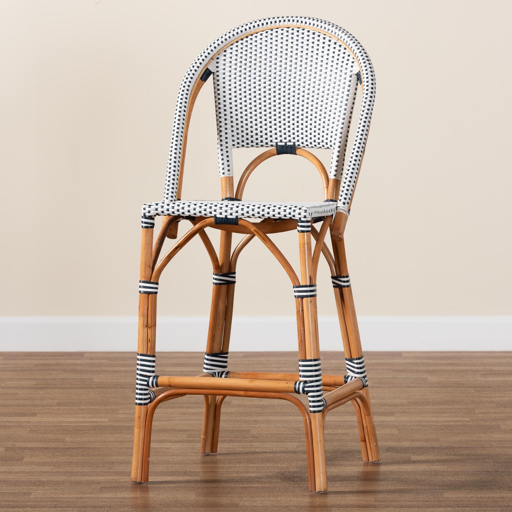 bali & pari Genica Classic French Two-Tone and Weaving and Rattan Bar Stool
