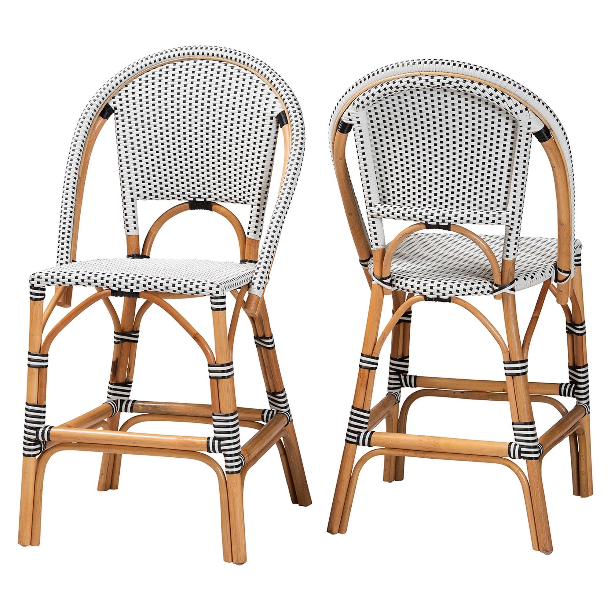 bali & pari Genica Classic French Two-Tone and Weaving and Rattan 2-Piece Counter Stool Set