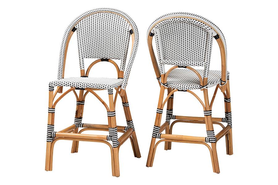 bali & pari Genica Classic French Two-Tone and Weaving and Rattan 2-Piece Counter Stool Set