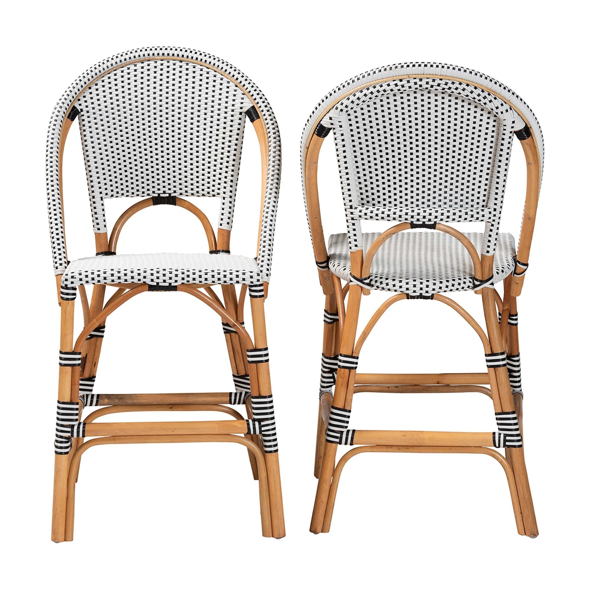 bali & pari Genica Classic French Two-Tone and Weaving and Rattan 2-Piece Counter Stool Set