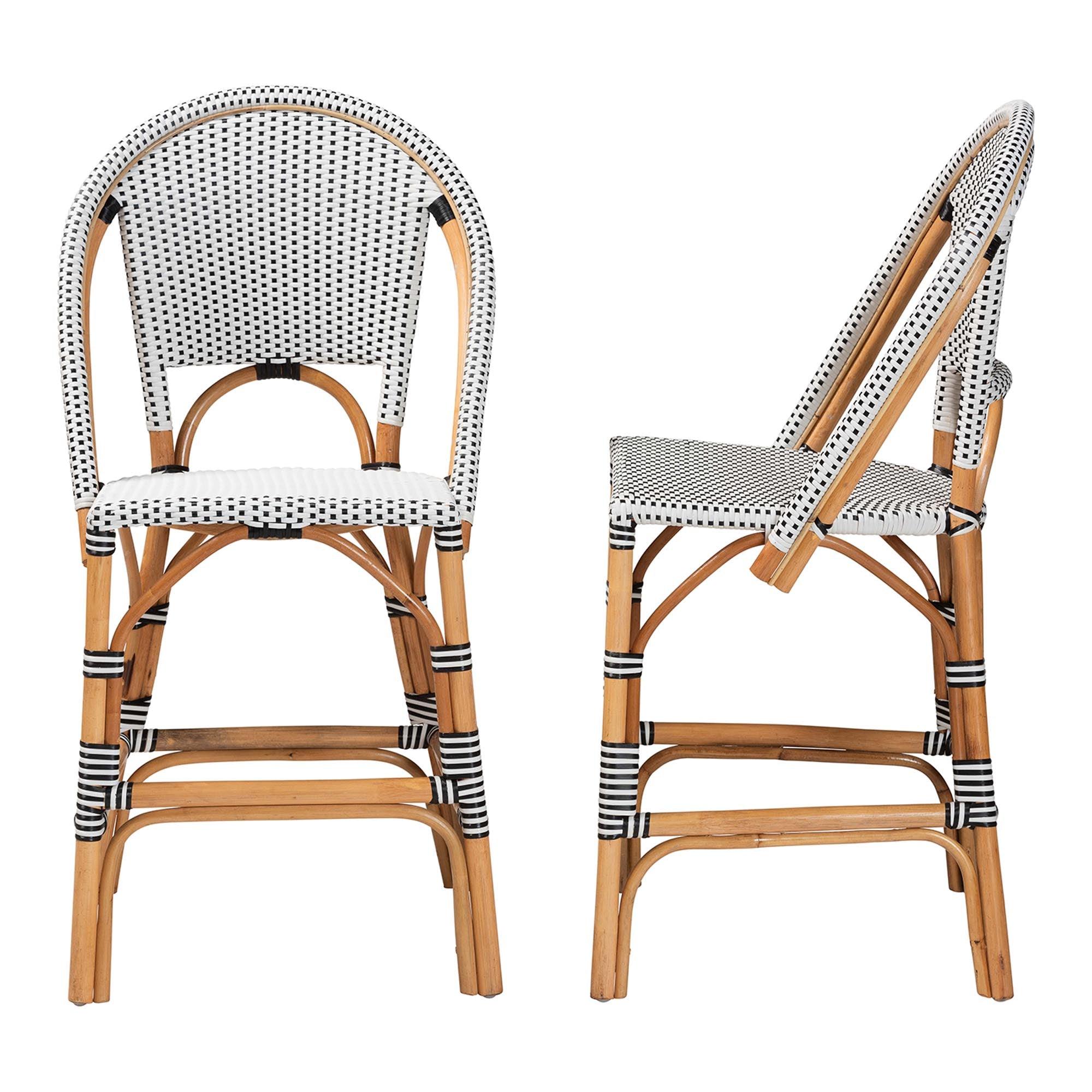 bali & pari Genica Classic French Two-Tone and Weaving and Rattan 2-Piece Counter Stool Set
