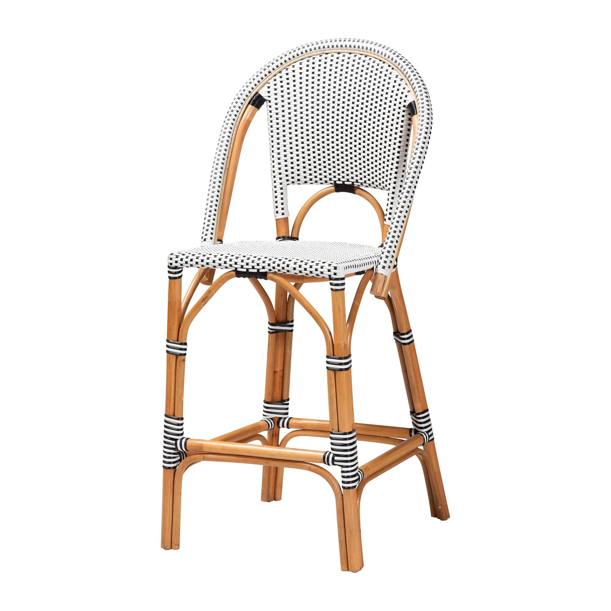 bali & pari Genica Classic French Two-Tone and Weaving and Rattan Bar Stool