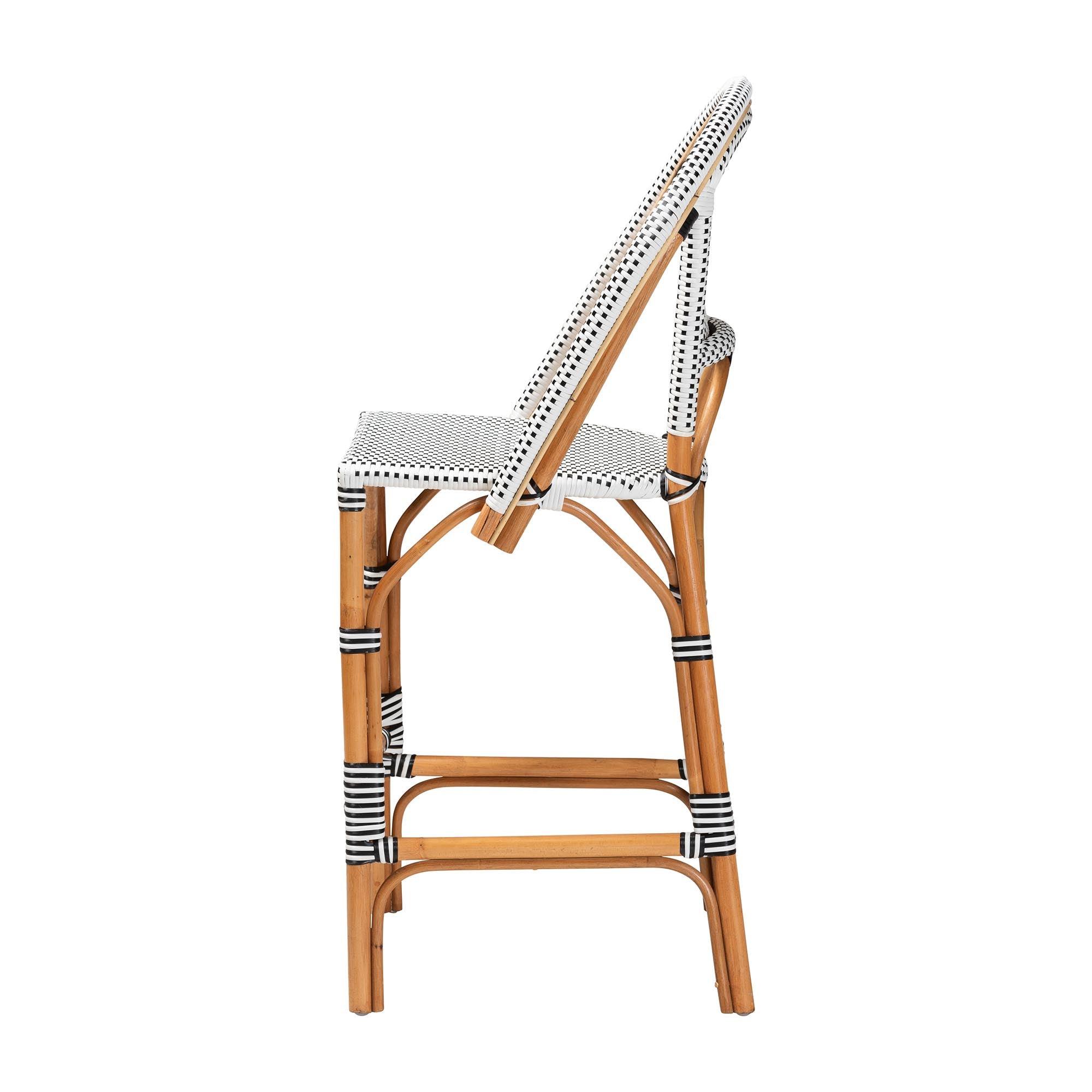 bali & pari Genica Classic French Two-Tone and Weaving and Rattan Bar Stool