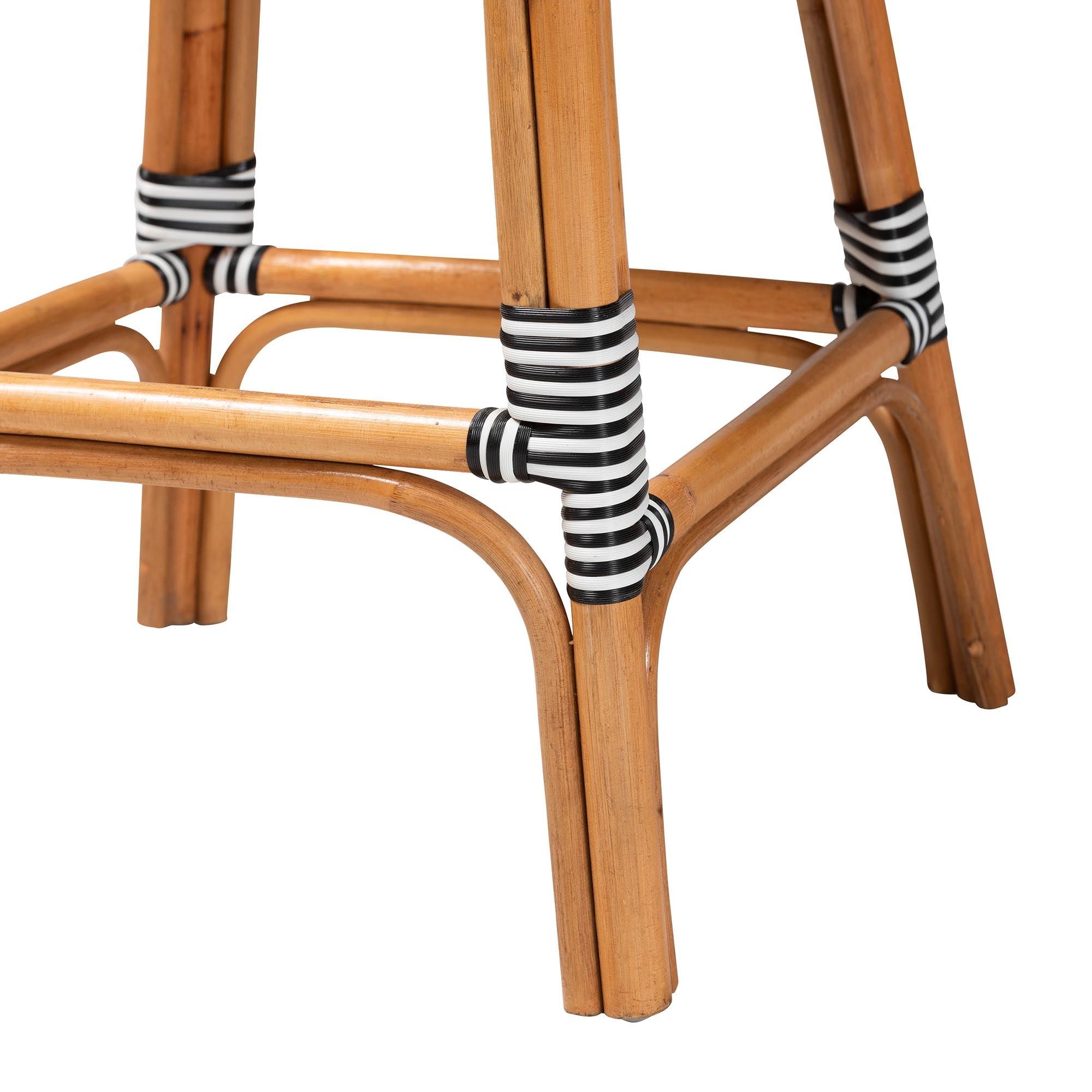 bali & pari Genica Classic French Two-Tone and Weaving and Rattan Bar Stool