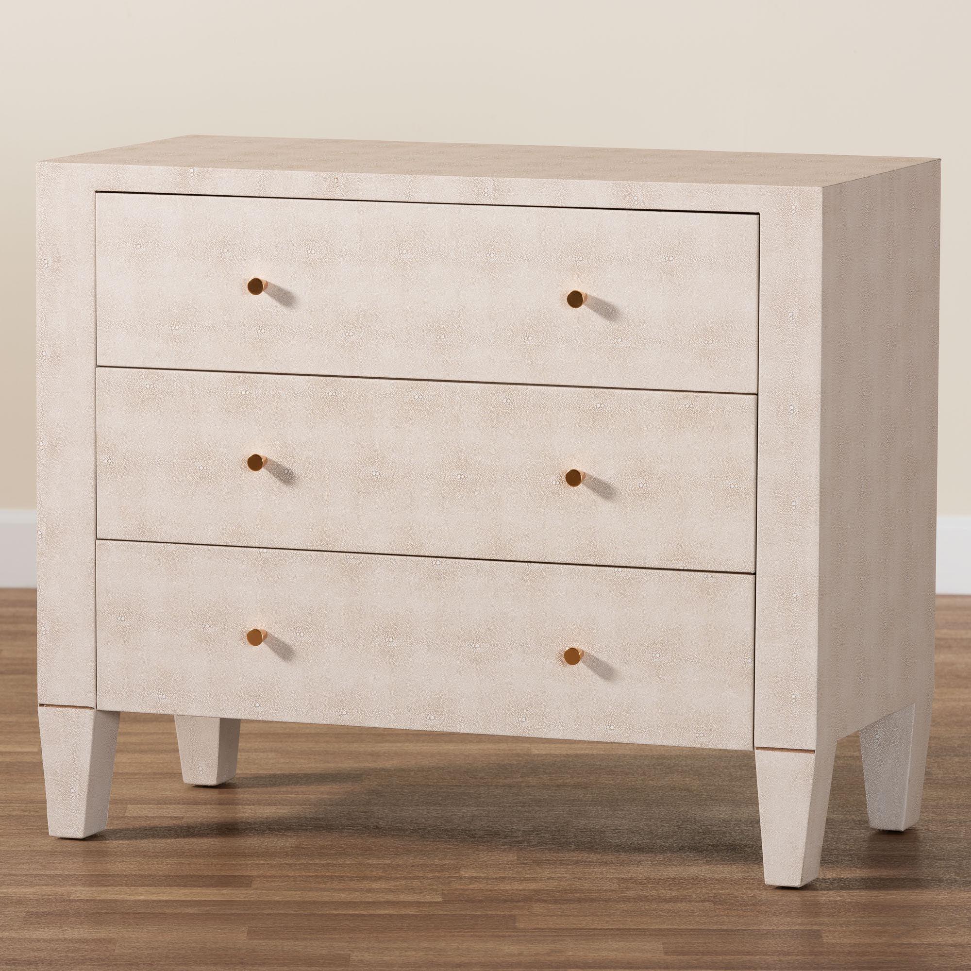 Leyna Modern Faux Shagreen 3-Drawer Storage Cabinet