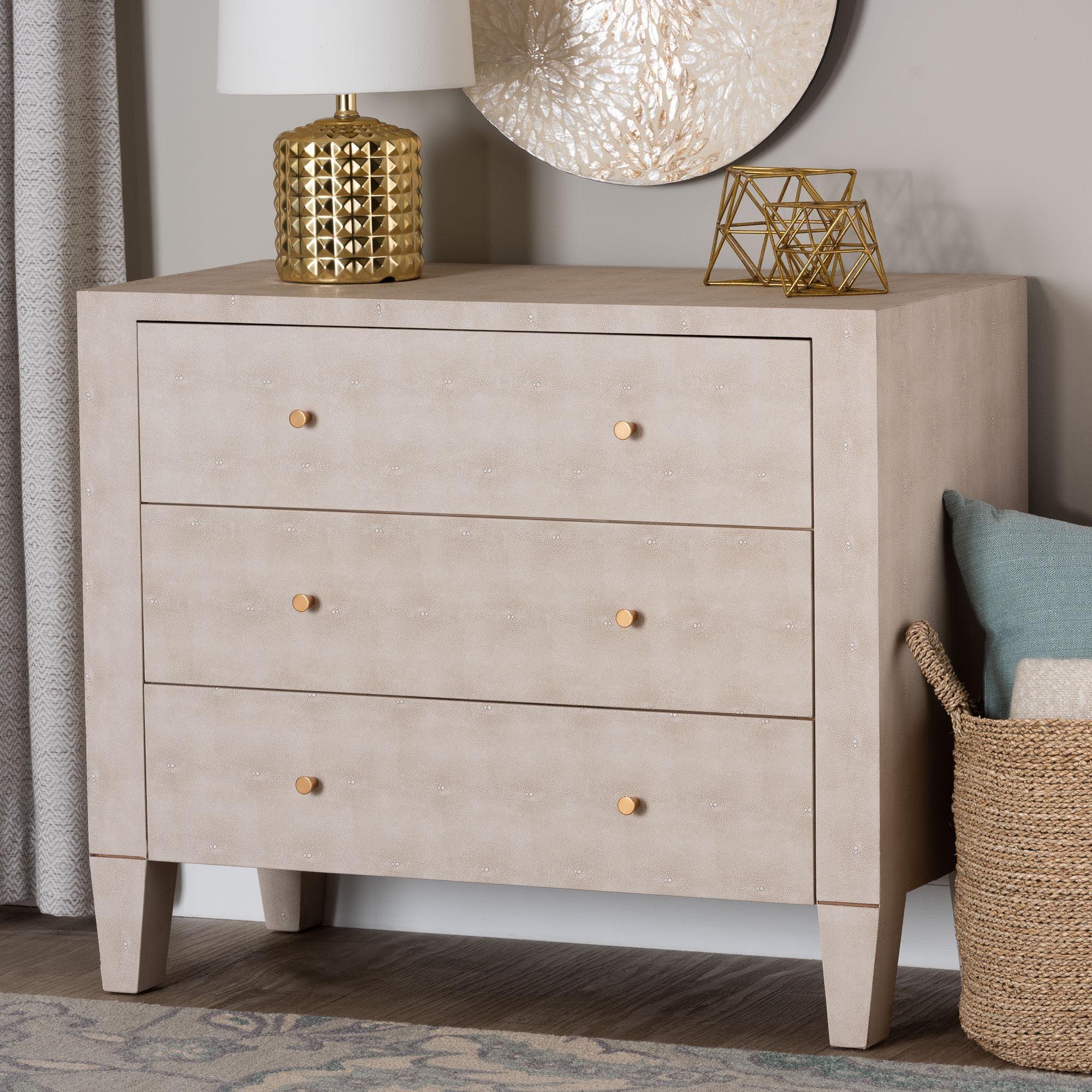 Leyna Modern Faux Shagreen 3-Drawer Storage Cabinet