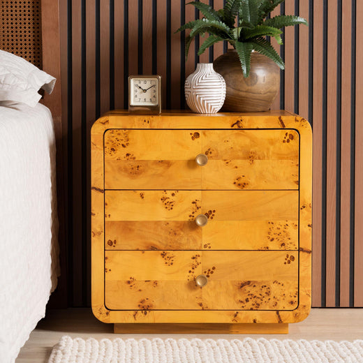 Bali & Pari Netra Modern and Contemporary Real Burl Wood 3-Drawer Nightstand