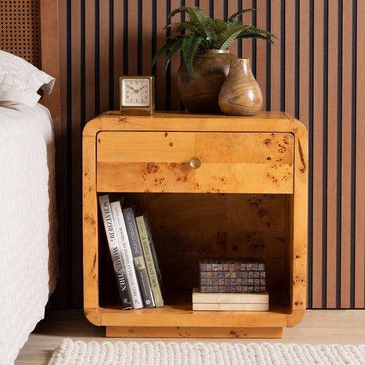 Bali & Pari Netra Modern and Contemporary Real Burl Wood 1-Drawer Nightstand