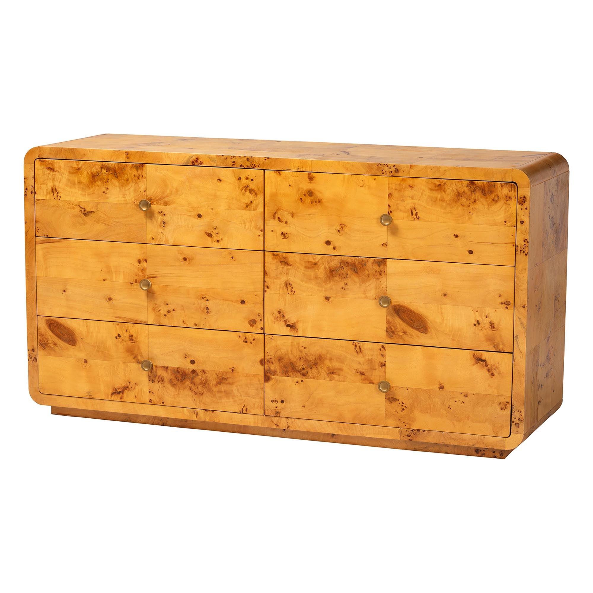 bali & pari Netra Modern and Contemporary Real Burl Wood 6-Drawer Dresser