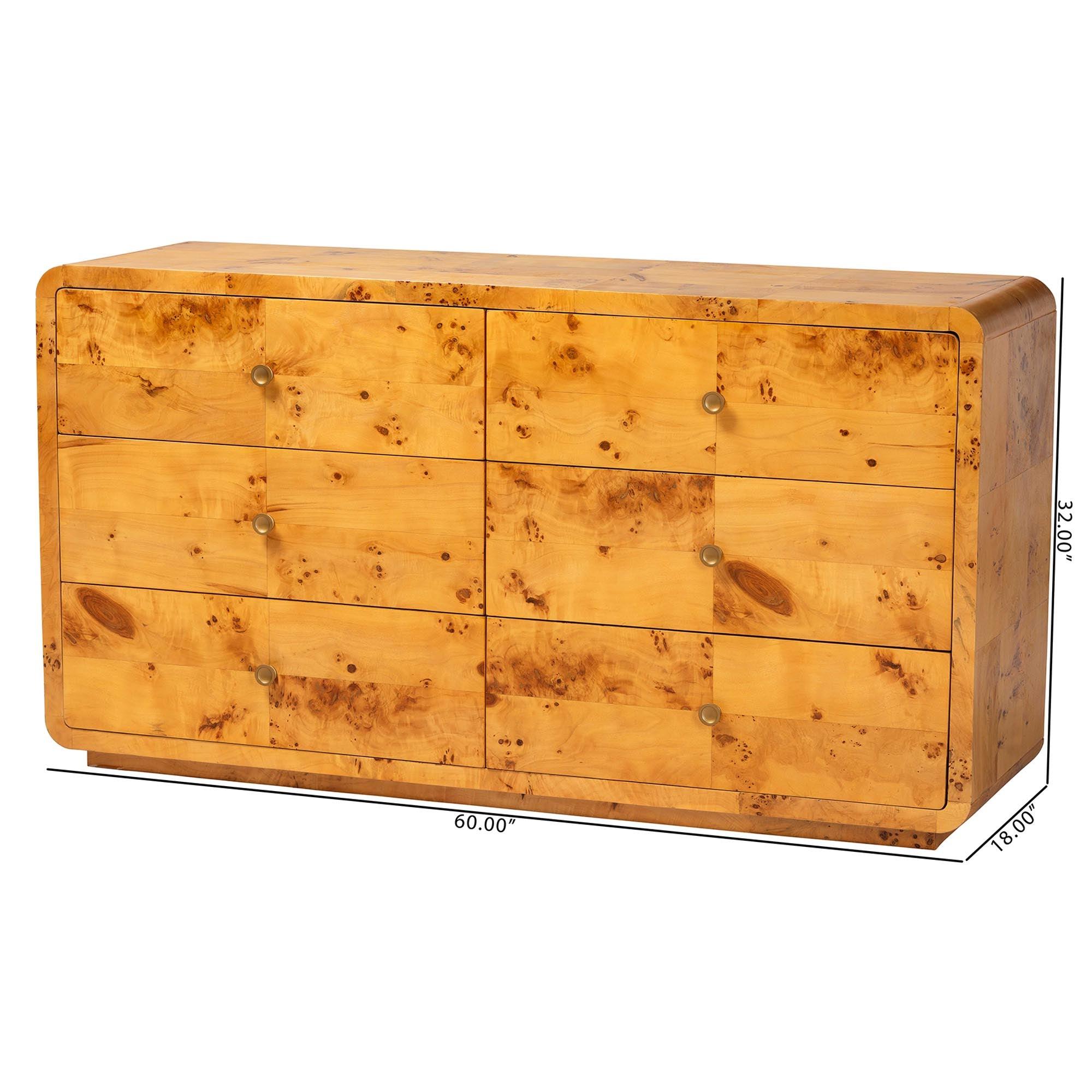 bali & pari Netra Modern and Contemporary Real Burl Wood 6-Drawer Dresser
