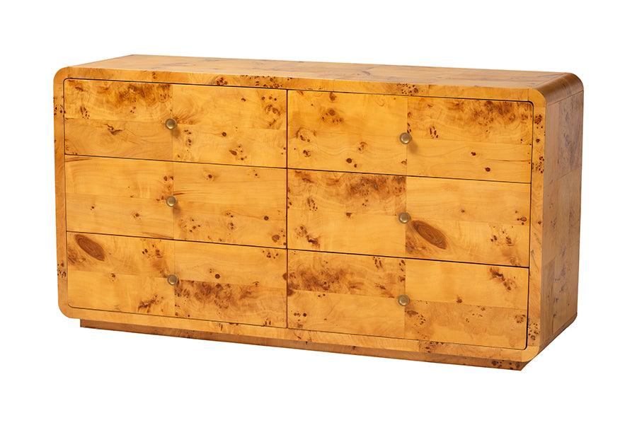bali & pari Netra Modern and Contemporary Real Burl Wood 6-Drawer Dresser