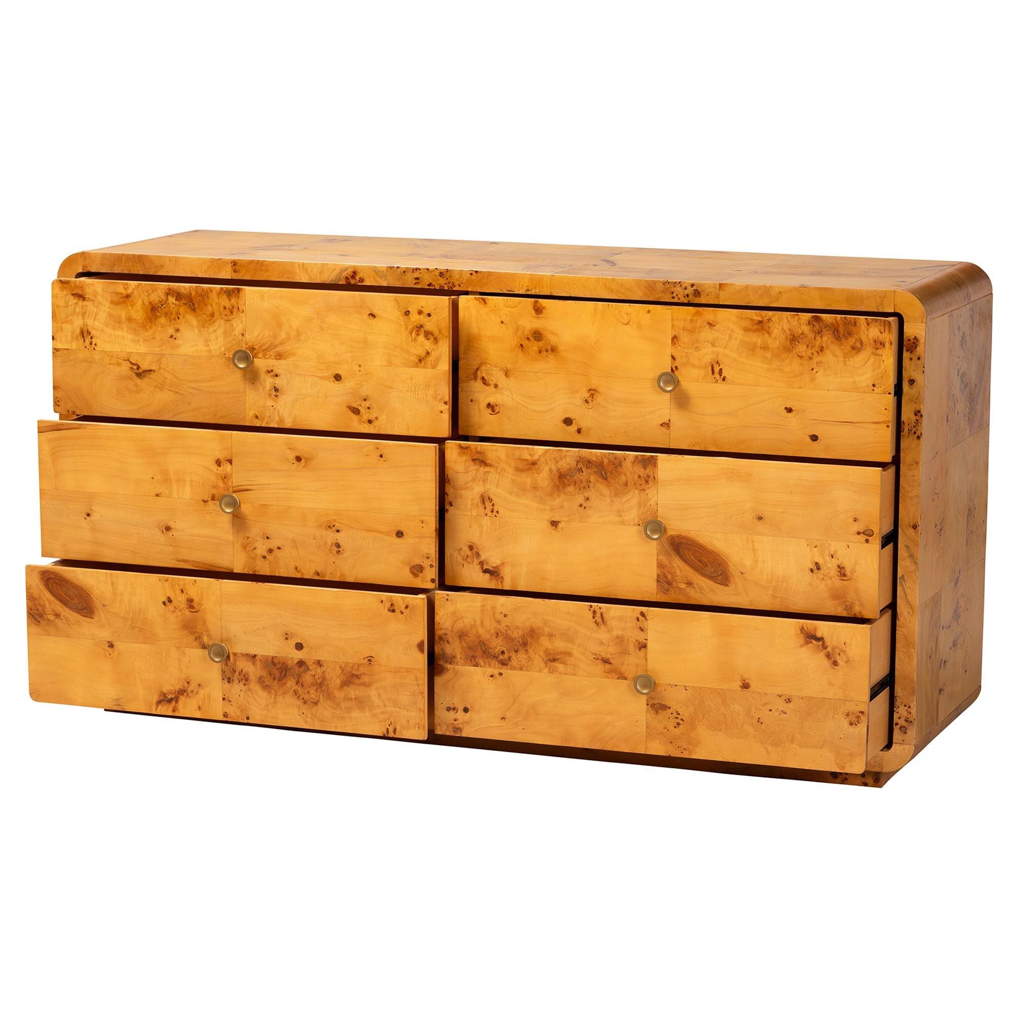 bali & pari Netra Modern and Contemporary Real Burl Wood 6-Drawer Dresser