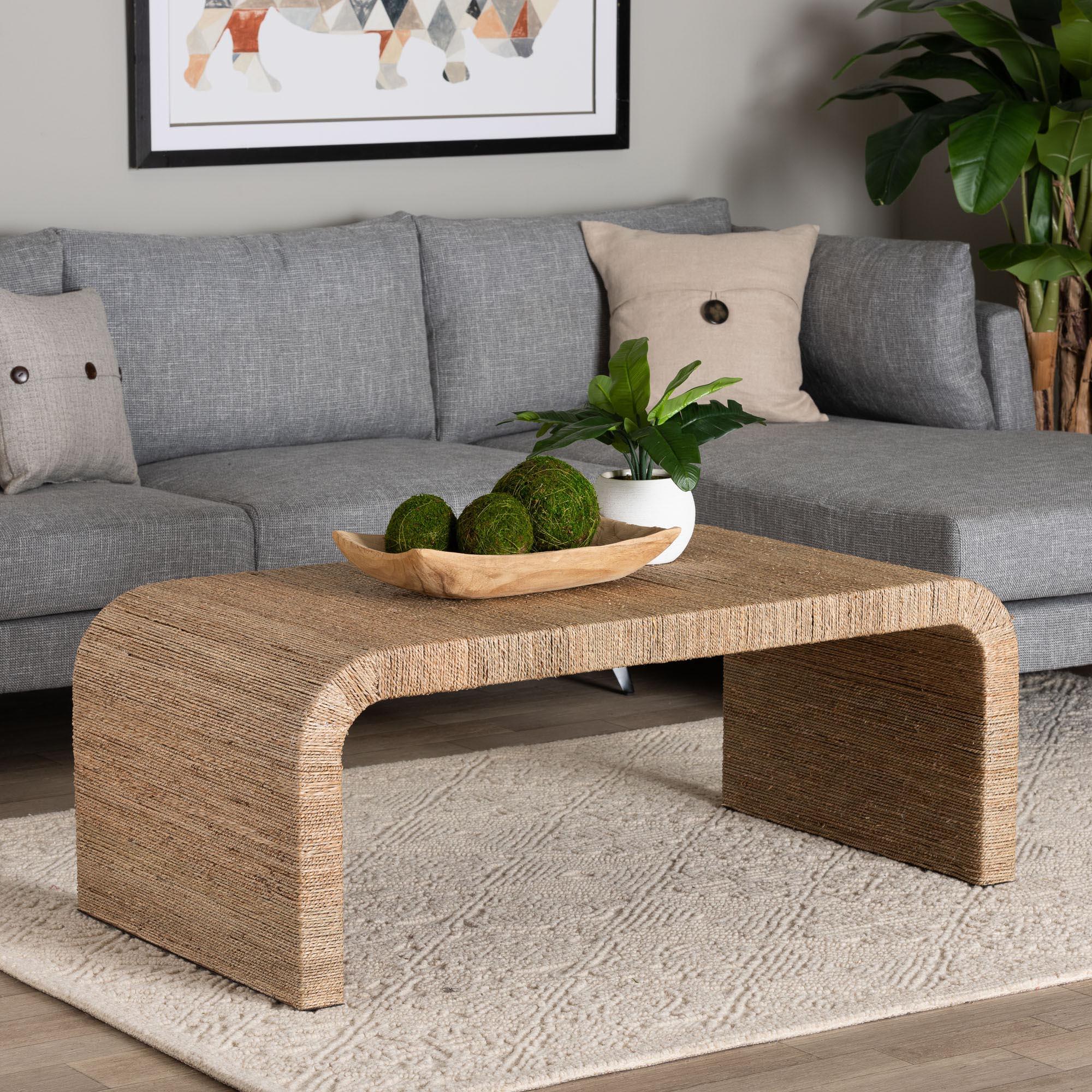 bali & pari Eviana Japandi Seagrass Waterfall Coffee Table