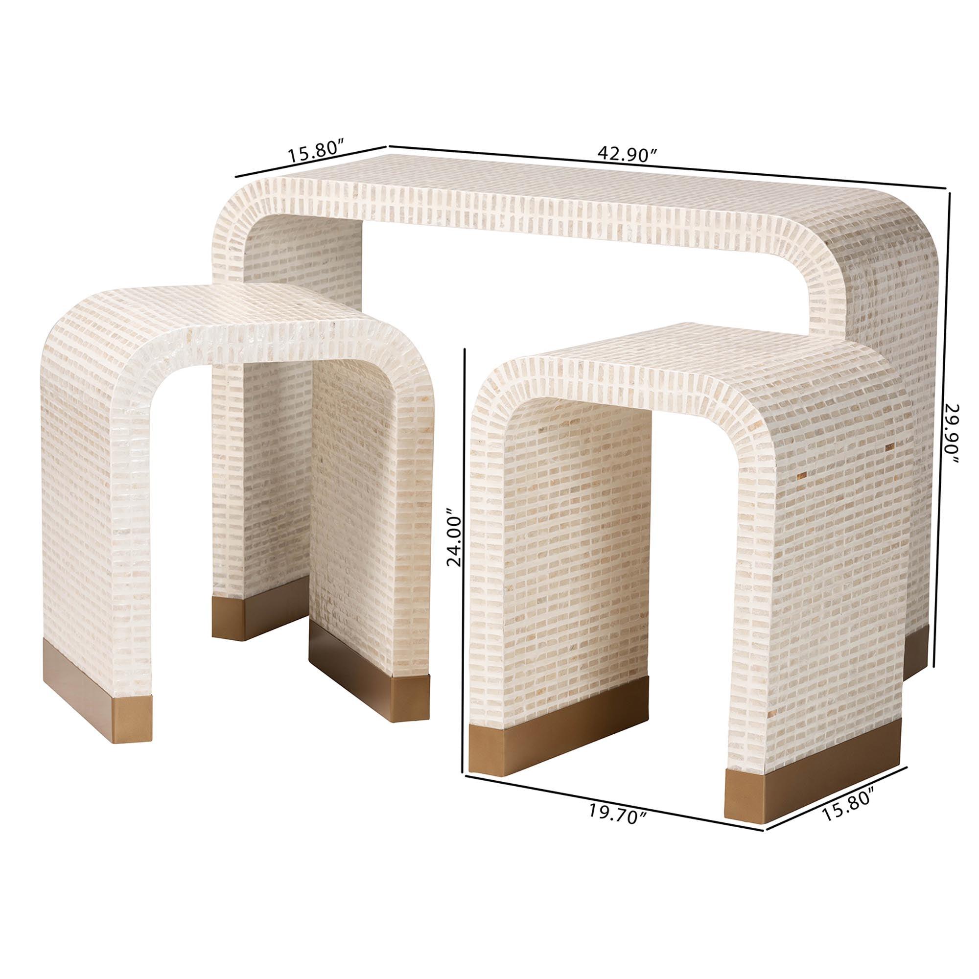 bali & pari Carlyn Coastal and Mother of Pearl Capiz Shell 3-Piece Accent Table Set