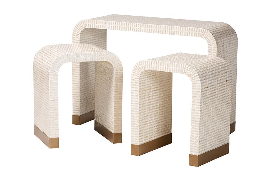 bali & pari Carlyn Coastal and Mother of Pearl Capiz Shell 3-Piece Accent Table Set