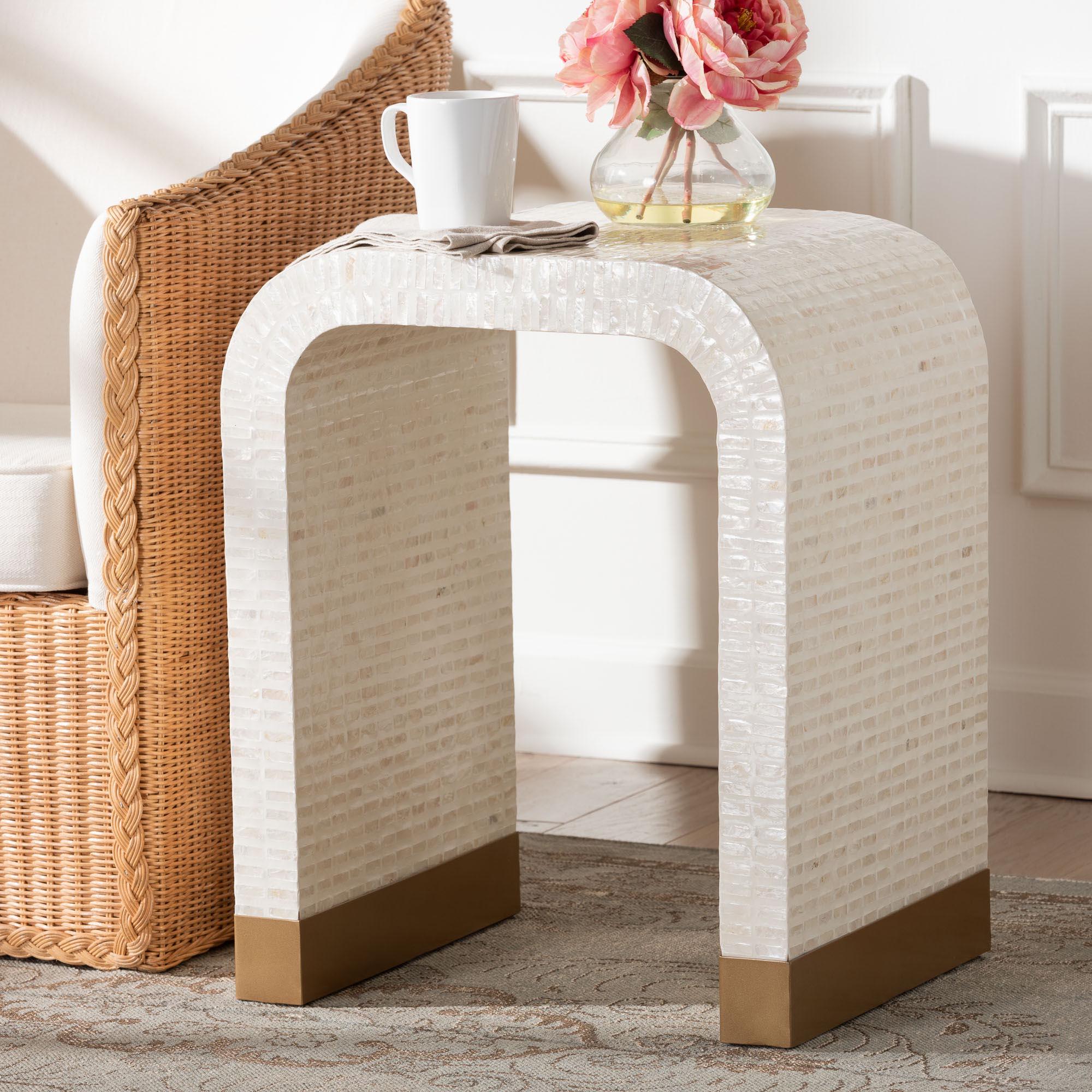 bali & pari Carlyn Coastal and Mother of Pearl Capiz Shell End Table
