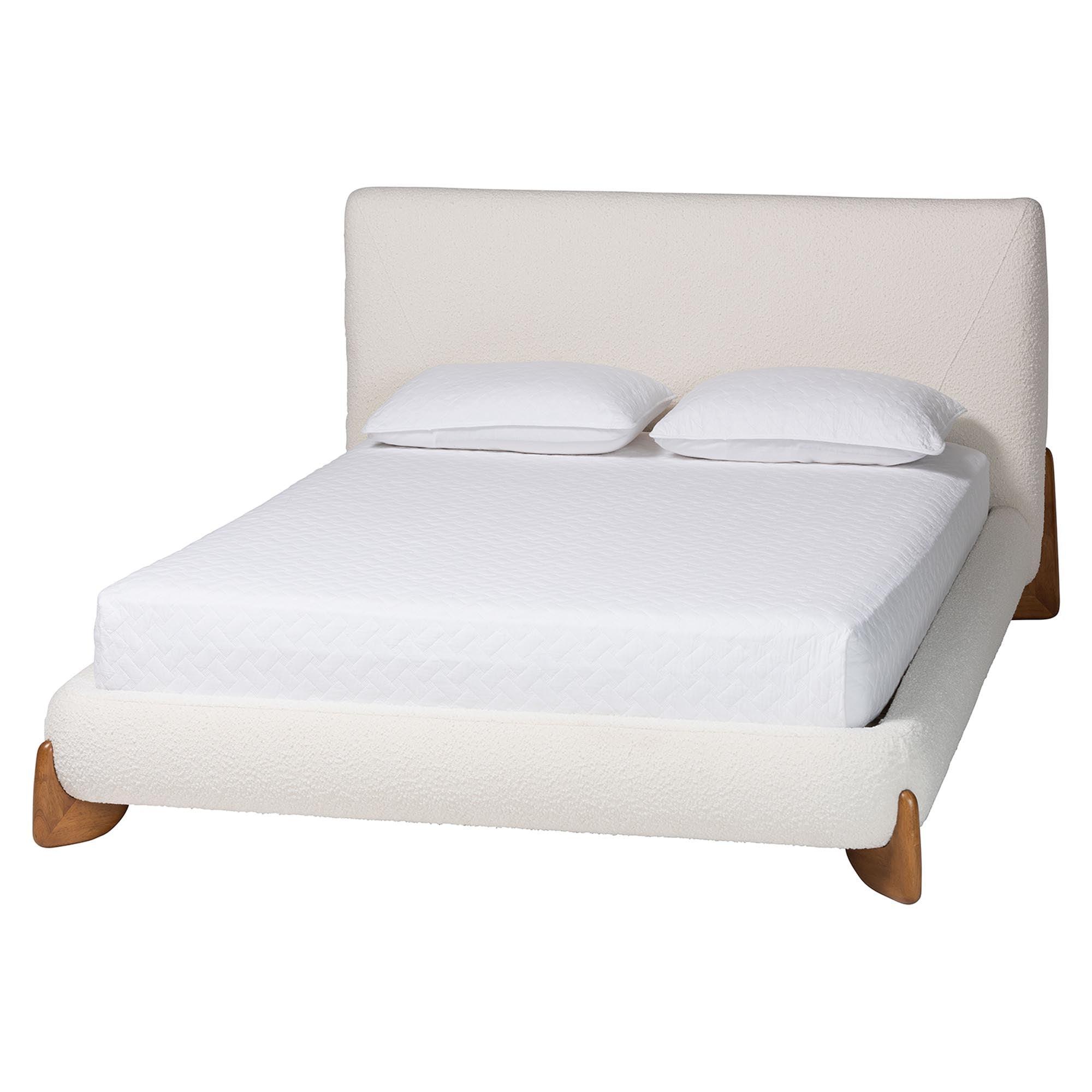 Vinicio Mid-Century Modern Cream Boucle Platform Bed