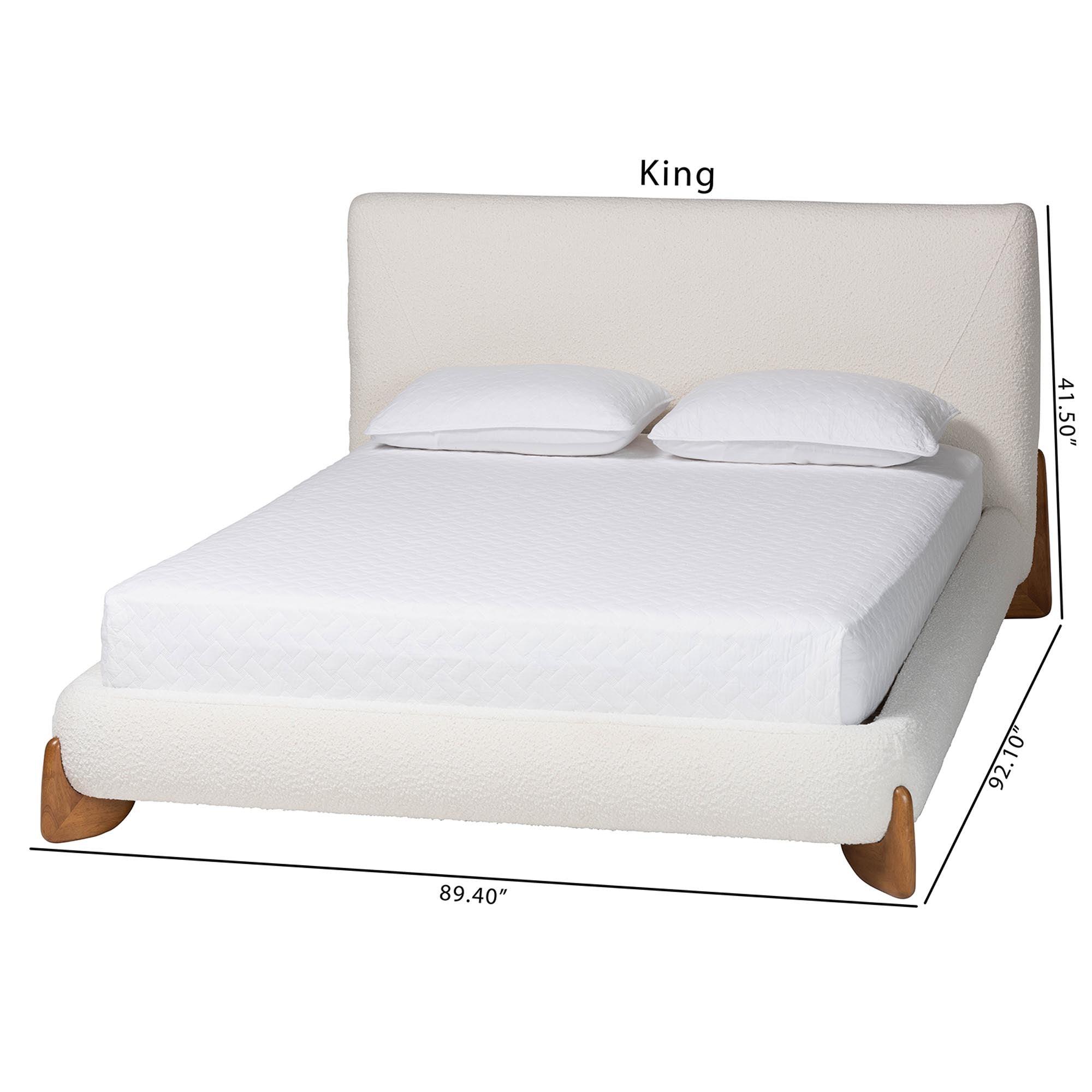 Vinicio Mid-Century Modern Cream Boucle Platform Bed